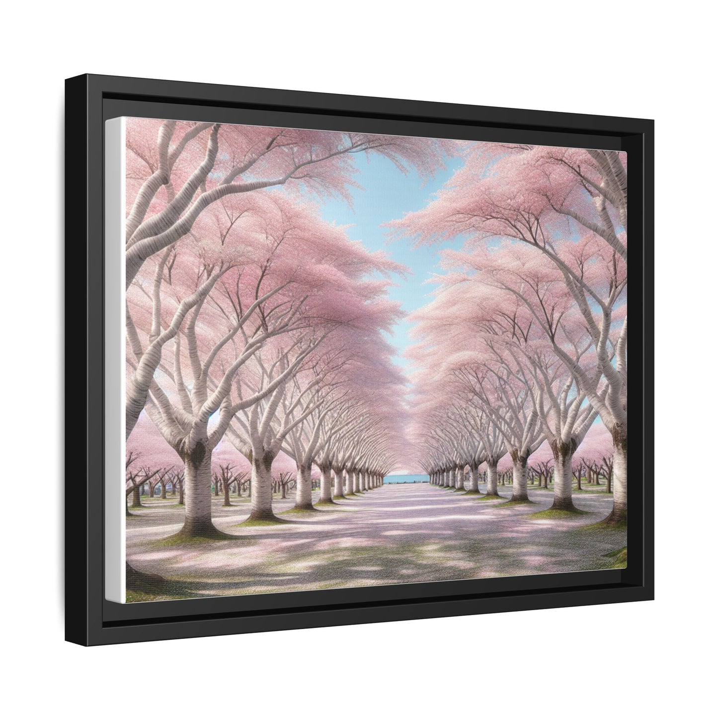 Blossom Path Canvas, Framed Wall Art, Pink Cherry Blossom Decor, Spring Home Decor, Gift for Nature Lovers, Ideal for Weddings