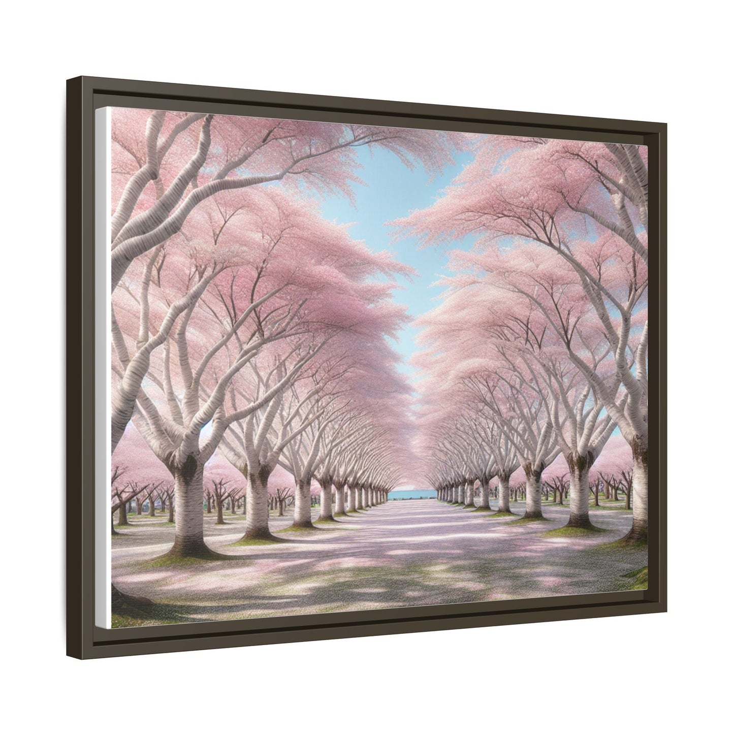 Blossom Path Canvas, Framed Wall Art, Pink Cherry Blossom Decor, Spring Home Decor, Gift for Nature Lovers, Ideal for Weddings