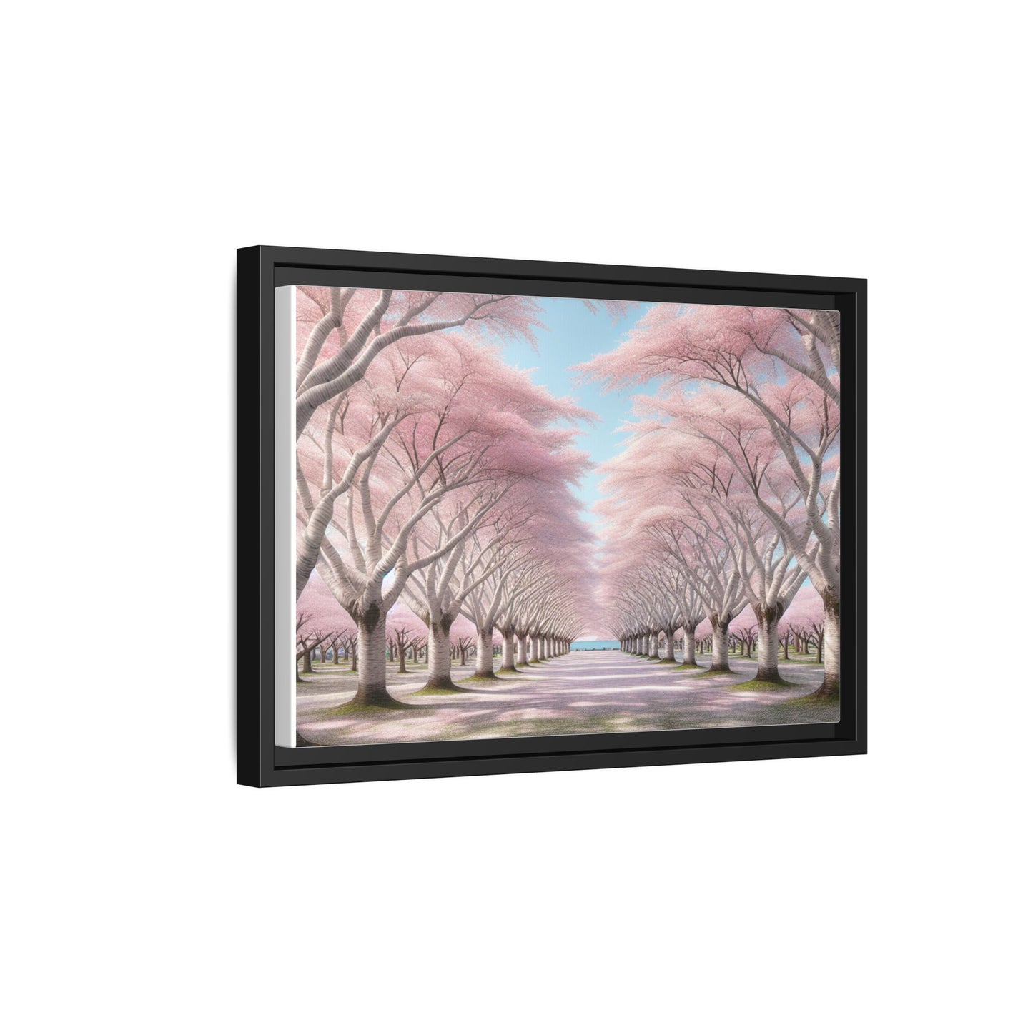 Blossom Path Canvas, Framed Wall Art, Pink Cherry Blossom Decor, Spring Home Decor, Gift for Nature Lovers, Ideal for Weddings