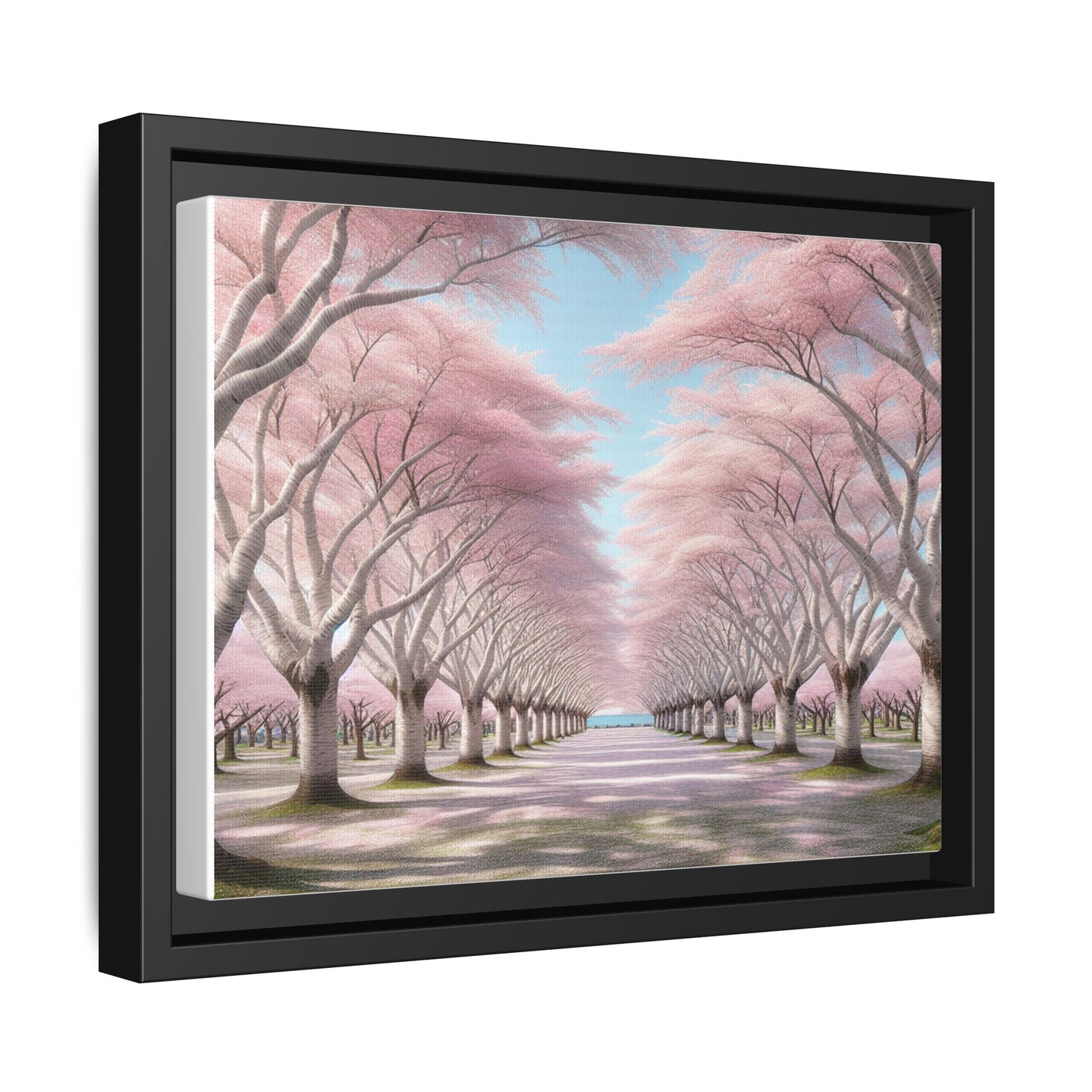 Blossom Path Canvas, Framed Wall Art, Pink Cherry Blossom Decor, Spring Home Decor, Gift for Nature Lovers, Ideal for Weddings