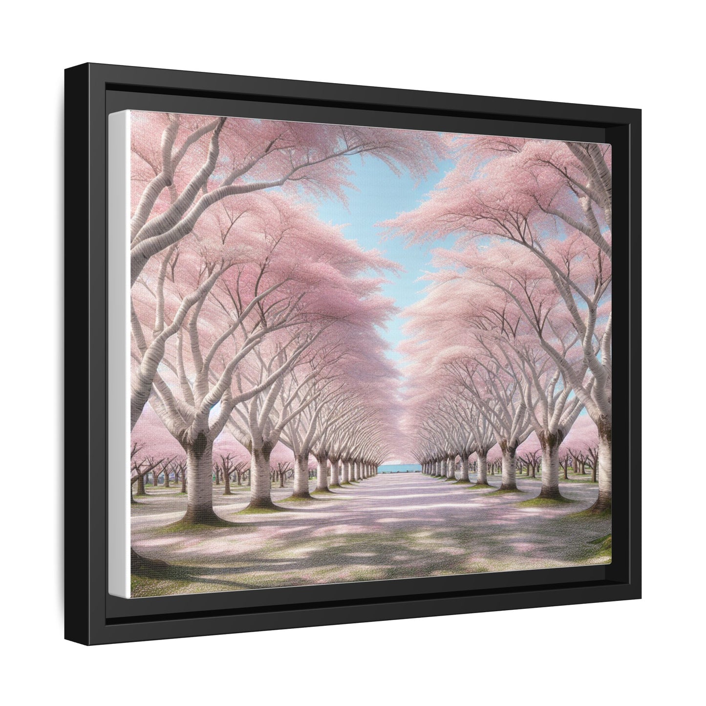 Blossom Path Canvas, Framed Wall Art, Pink Cherry Blossom Decor, Spring Home Decor, Gift for Nature Lovers, Ideal for Weddings