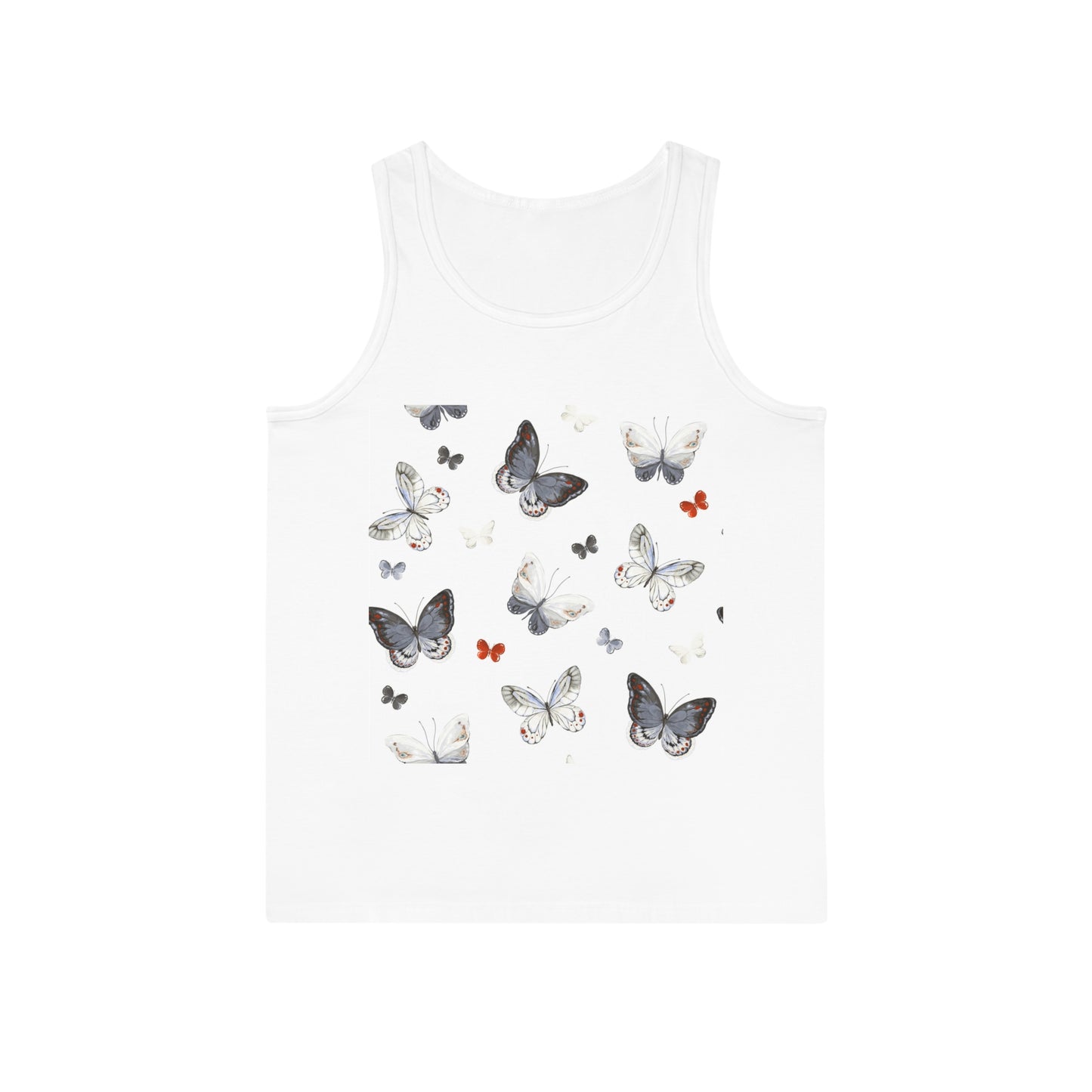Butterfly Pattern Unisex Softstyle Tank Top, Summer Wear, Casual Outfit, Nature Lover Gift, Festival Style, Eco-Friendly Apparel