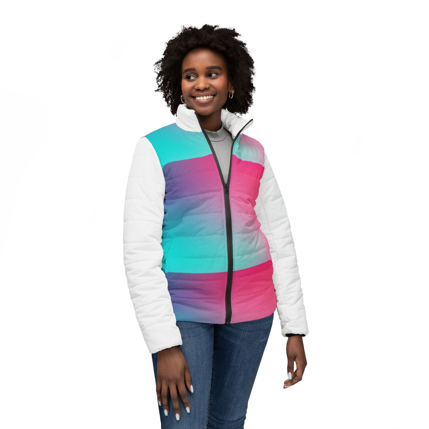 Gradient Women’s Puffer Jacket - Chic Outerwear for All Seasons, Perfect for Casual Outings, Layering, Adventurous Spirit, Gift for Her