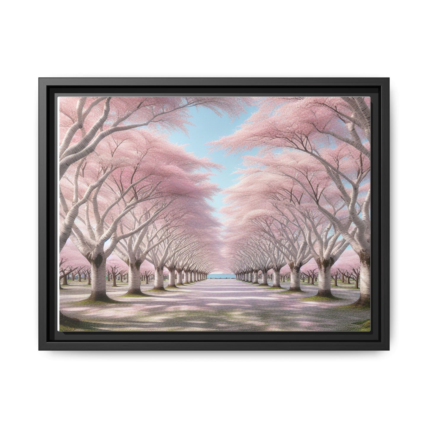 Blossom Path Canvas, Framed Wall Art, Pink Cherry Blossom Decor, Spring Home Decor, Gift for Nature Lovers, Ideal for Weddings