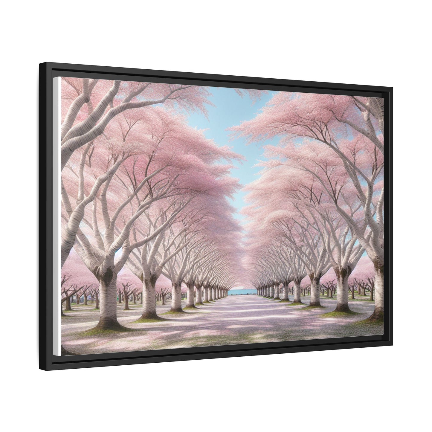 Blossom Path Canvas, Framed Wall Art, Pink Cherry Blossom Decor, Spring Home Decor, Gift for Nature Lovers, Ideal for Weddings