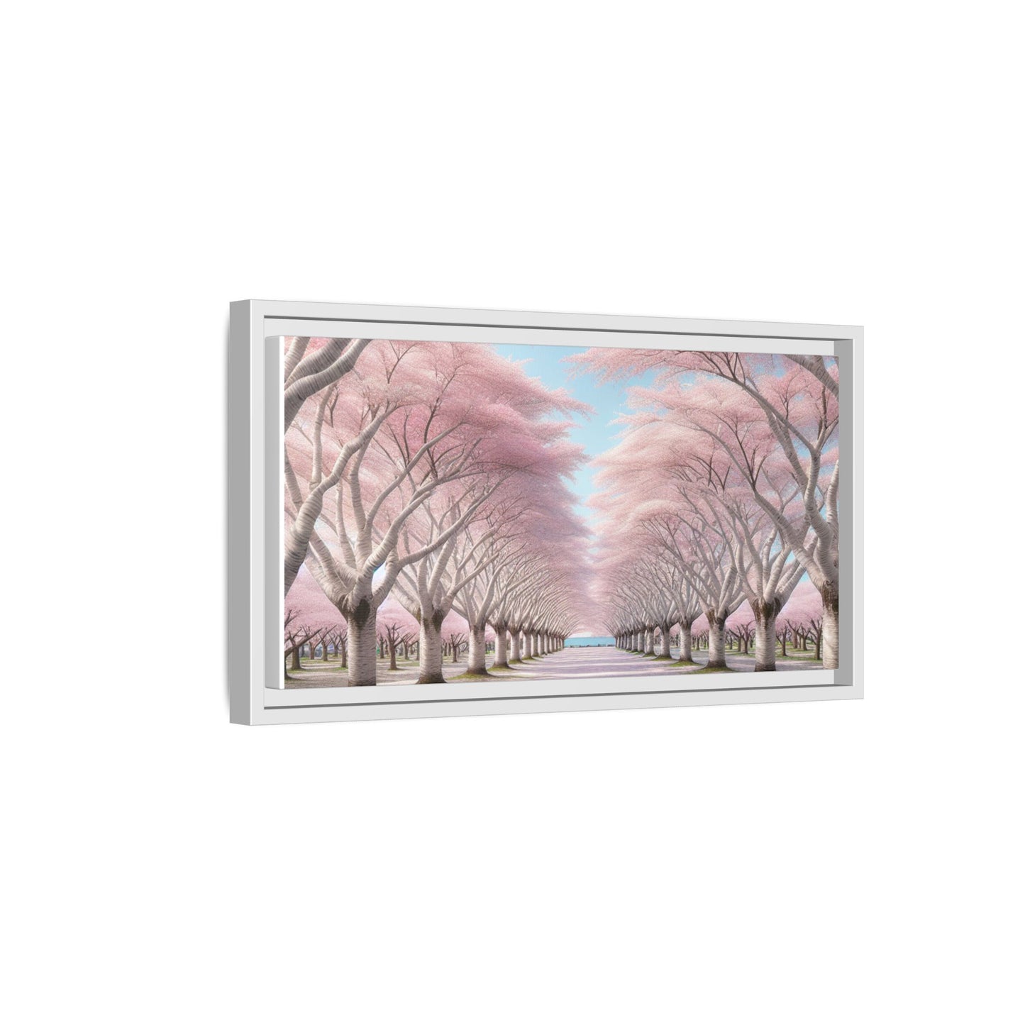 Blossom Path Canvas, Framed Wall Art, Pink Cherry Blossom Decor, Spring Home Decor, Gift for Nature Lovers, Ideal for Weddings