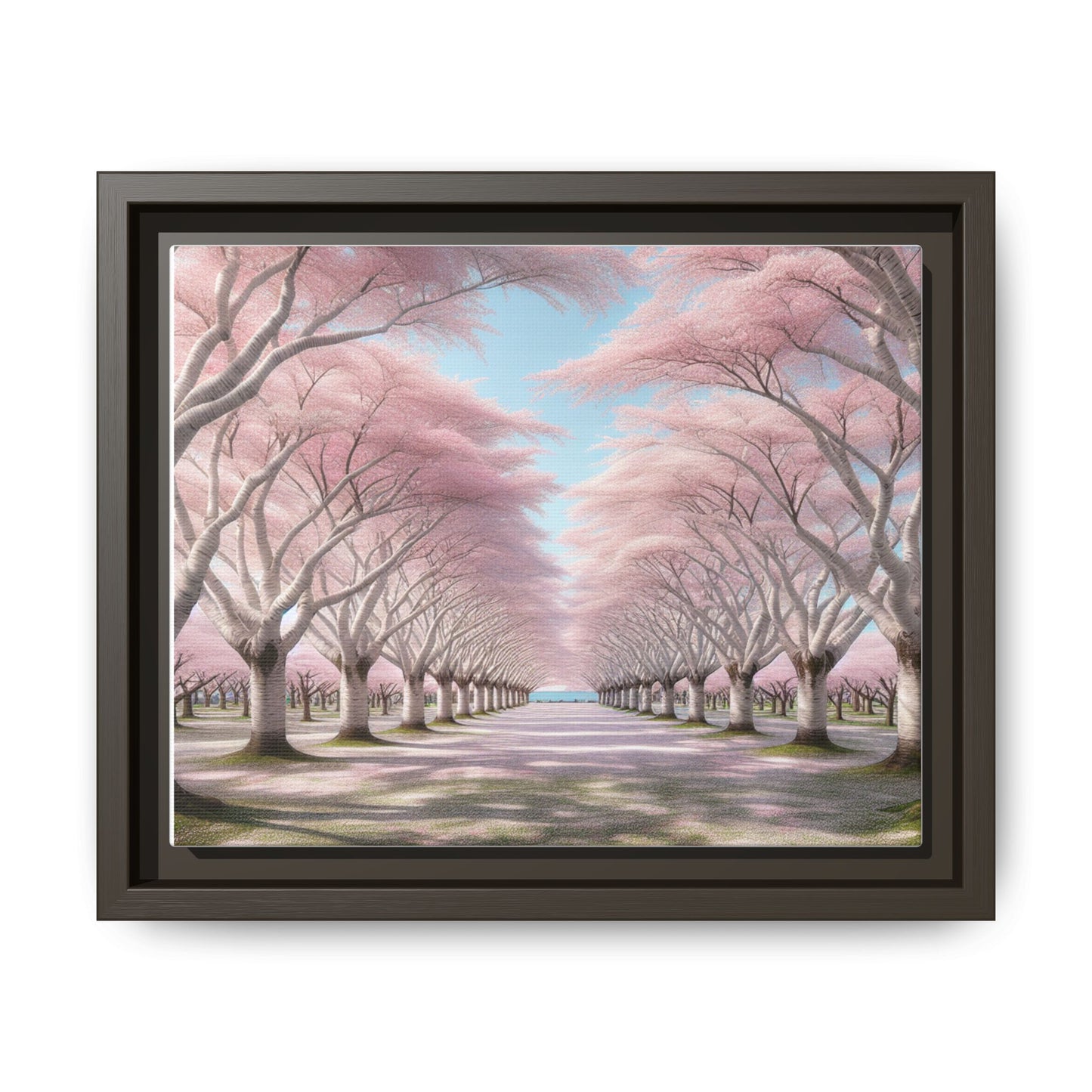 Blossom Path Canvas, Framed Wall Art, Pink Cherry Blossom Decor, Spring Home Decor, Gift for Nature Lovers, Ideal for Weddings