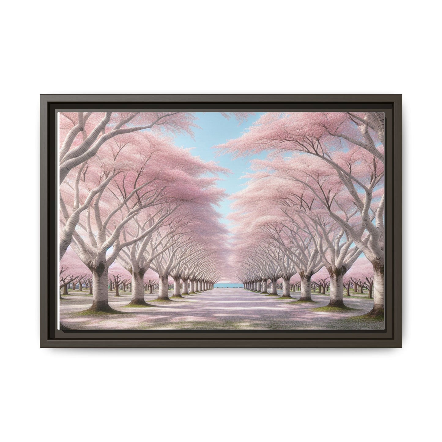 Blossom Path Canvas, Framed Wall Art, Pink Cherry Blossom Decor, Spring Home Decor, Gift for Nature Lovers, Ideal for Weddings