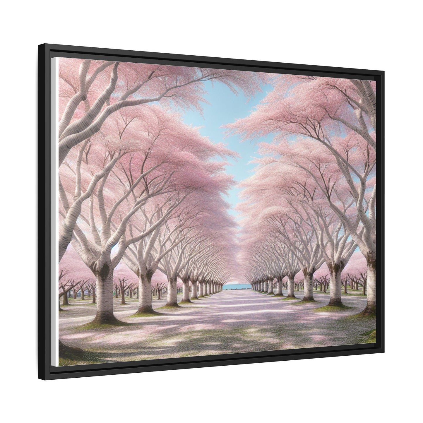 Blossom Path Canvas, Framed Wall Art, Pink Cherry Blossom Decor, Spring Home Decor, Gift for Nature Lovers, Ideal for Weddings