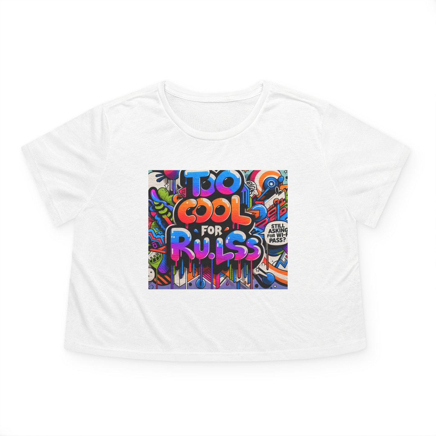 Too Cool for Rules Flowy Cropped Tee, Casual Shirt, Graphic Tee, Trendy Top, Gift for Her, Summer Fashion