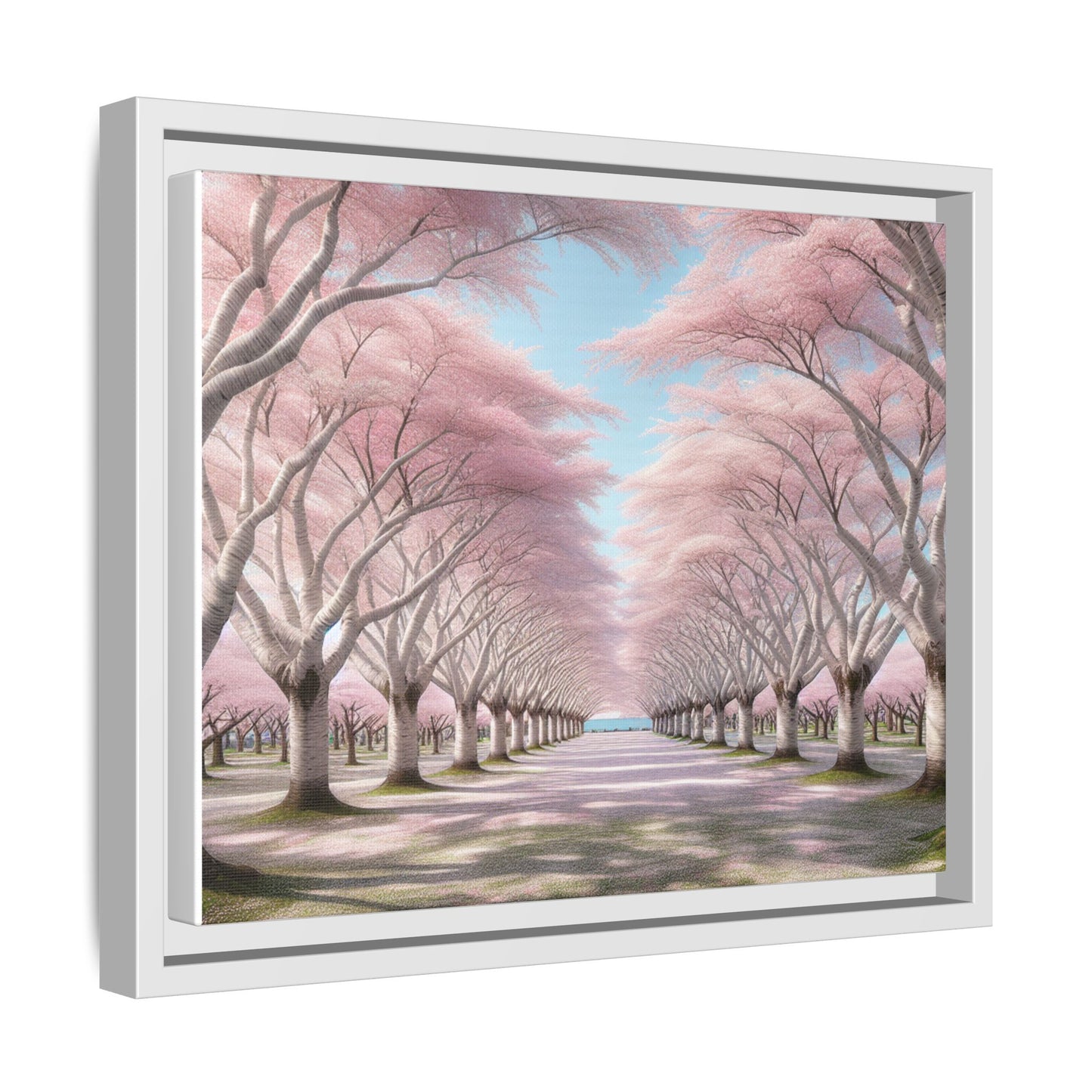 Blossom Path Canvas, Framed Wall Art, Pink Cherry Blossom Decor, Spring Home Decor, Gift for Nature Lovers, Ideal for Weddings