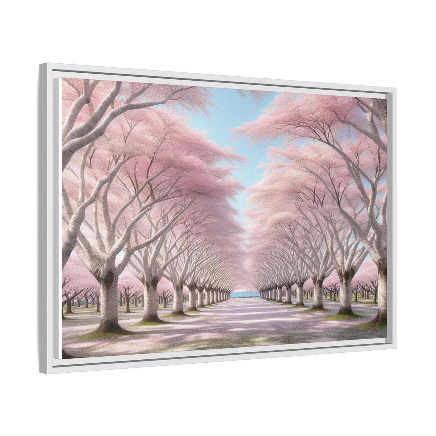 Blossom Path Canvas, Framed Wall Art, Pink Cherry Blossom Decor, Spring Home Decor, Gift for Nature Lovers, Ideal for Weddings