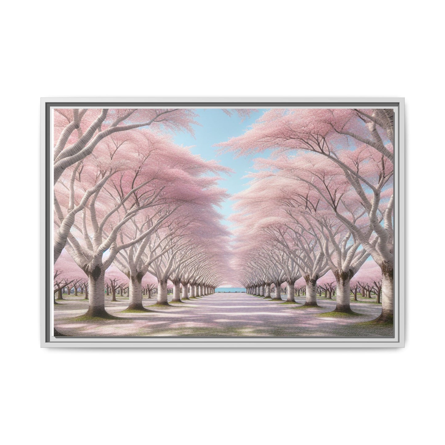 Blossom Path Canvas, Framed Wall Art, Pink Cherry Blossom Decor, Spring Home Decor, Gift for Nature Lovers, Ideal for Weddings
