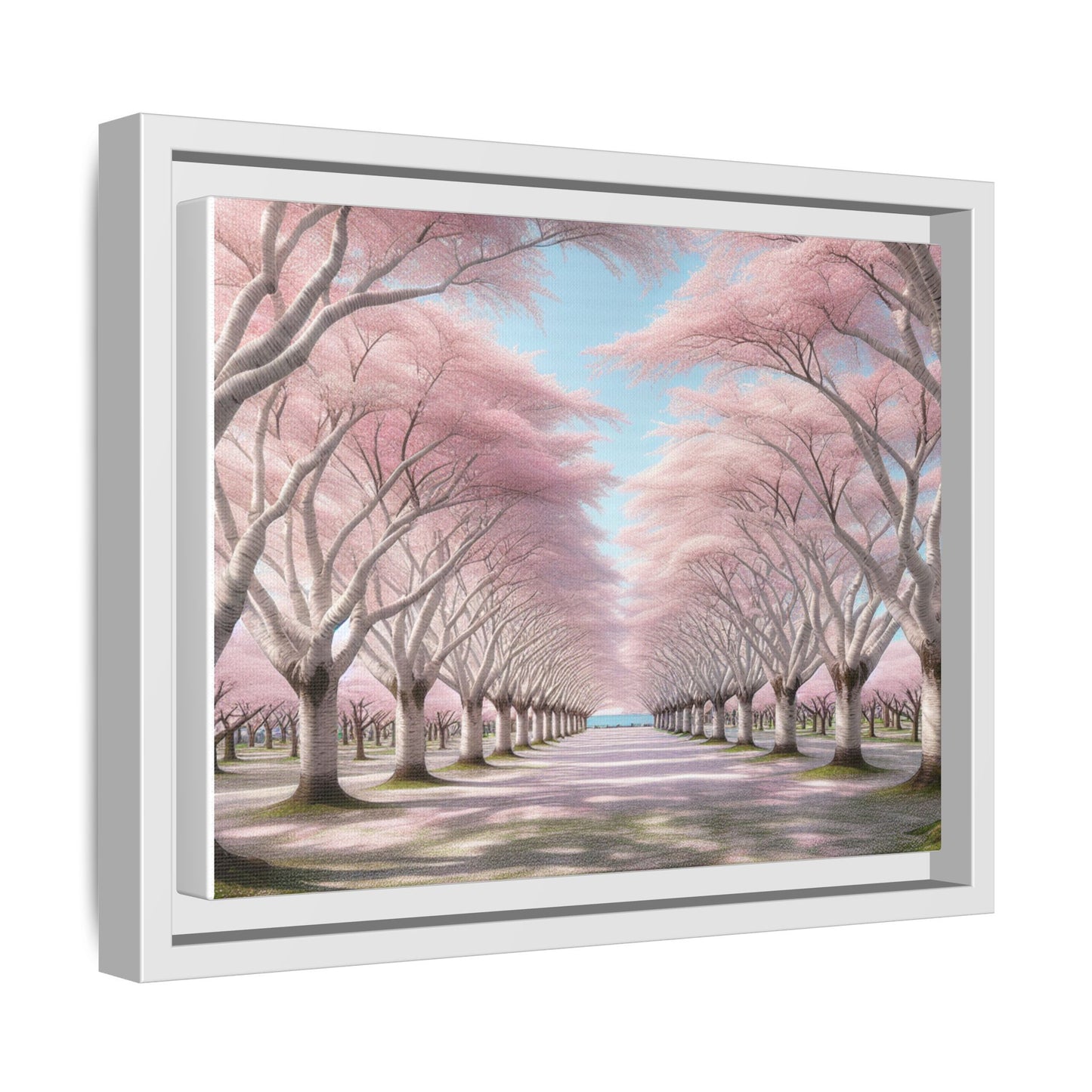 Blossom Path Canvas, Framed Wall Art, Pink Cherry Blossom Decor, Spring Home Decor, Gift for Nature Lovers, Ideal for Weddings