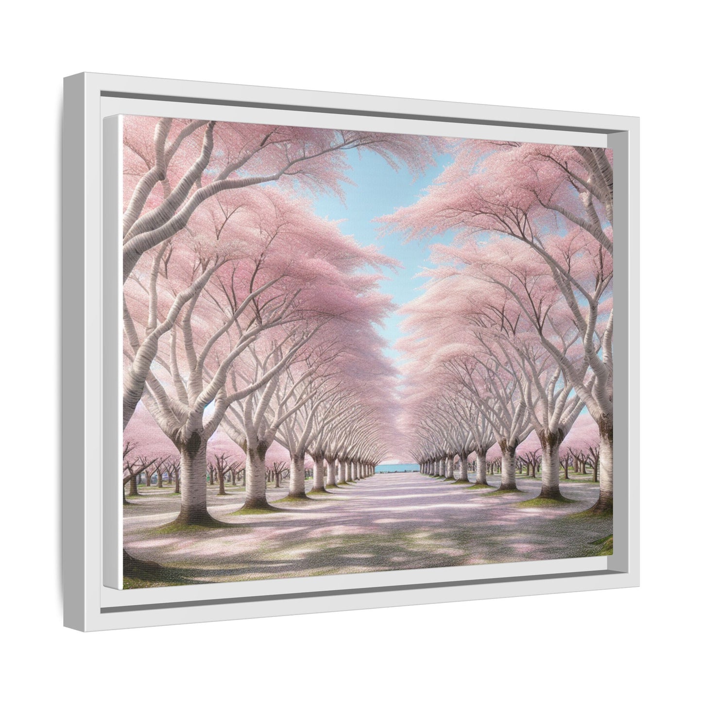 Blossom Path Canvas, Framed Wall Art, Pink Cherry Blossom Decor, Spring Home Decor, Gift for Nature Lovers, Ideal for Weddings