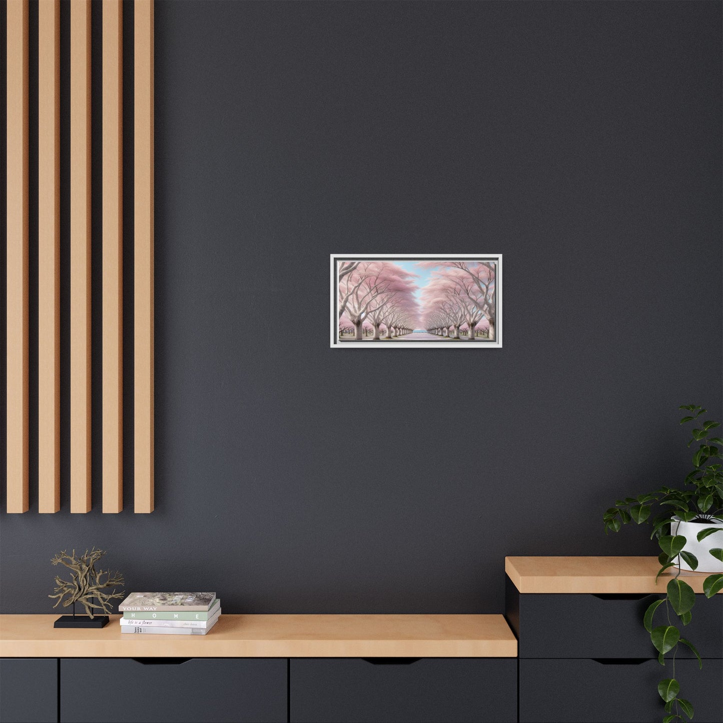 Blossom Path Canvas, Framed Wall Art, Pink Cherry Blossom Decor, Spring Home Decor, Gift for Nature Lovers, Ideal for Weddings