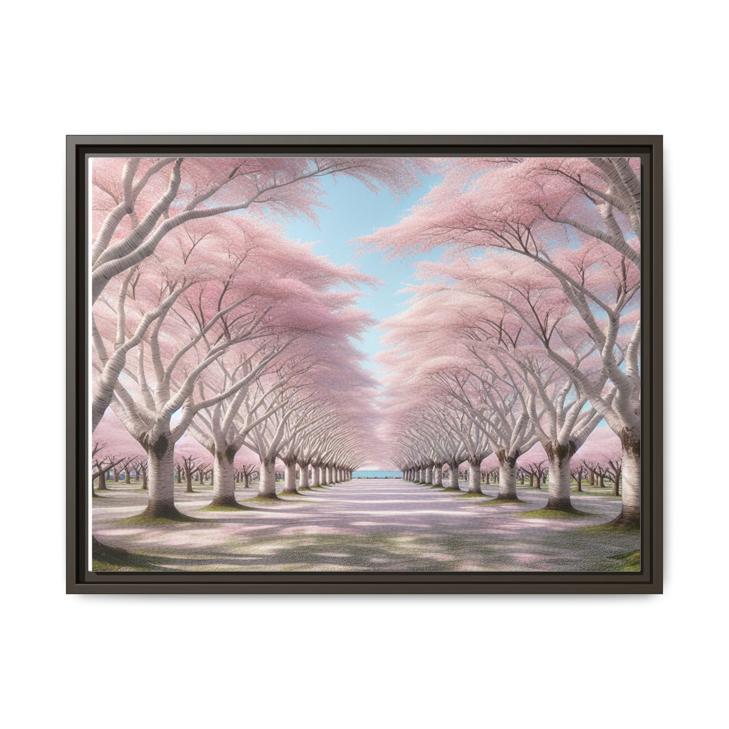 Blossom Path Canvas, Framed Wall Art, Pink Cherry Blossom Decor, Spring Home Decor, Gift for Nature Lovers, Ideal for Weddings