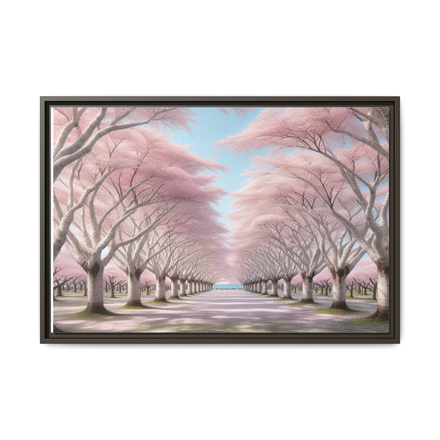 Blossom Path Canvas, Framed Wall Art, Pink Cherry Blossom Decor, Spring Home Decor, Gift for Nature Lovers, Ideal for Weddings