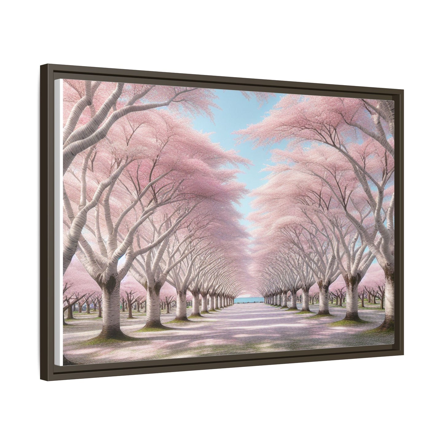Blossom Path Canvas, Framed Wall Art, Pink Cherry Blossom Decor, Spring Home Decor, Gift for Nature Lovers, Ideal for Weddings