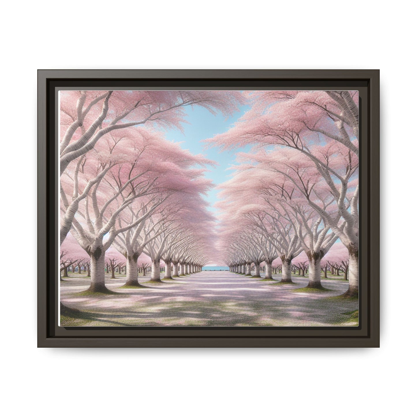 Blossom Path Canvas, Framed Wall Art, Pink Cherry Blossom Decor, Spring Home Decor, Gift for Nature Lovers, Ideal for Weddings