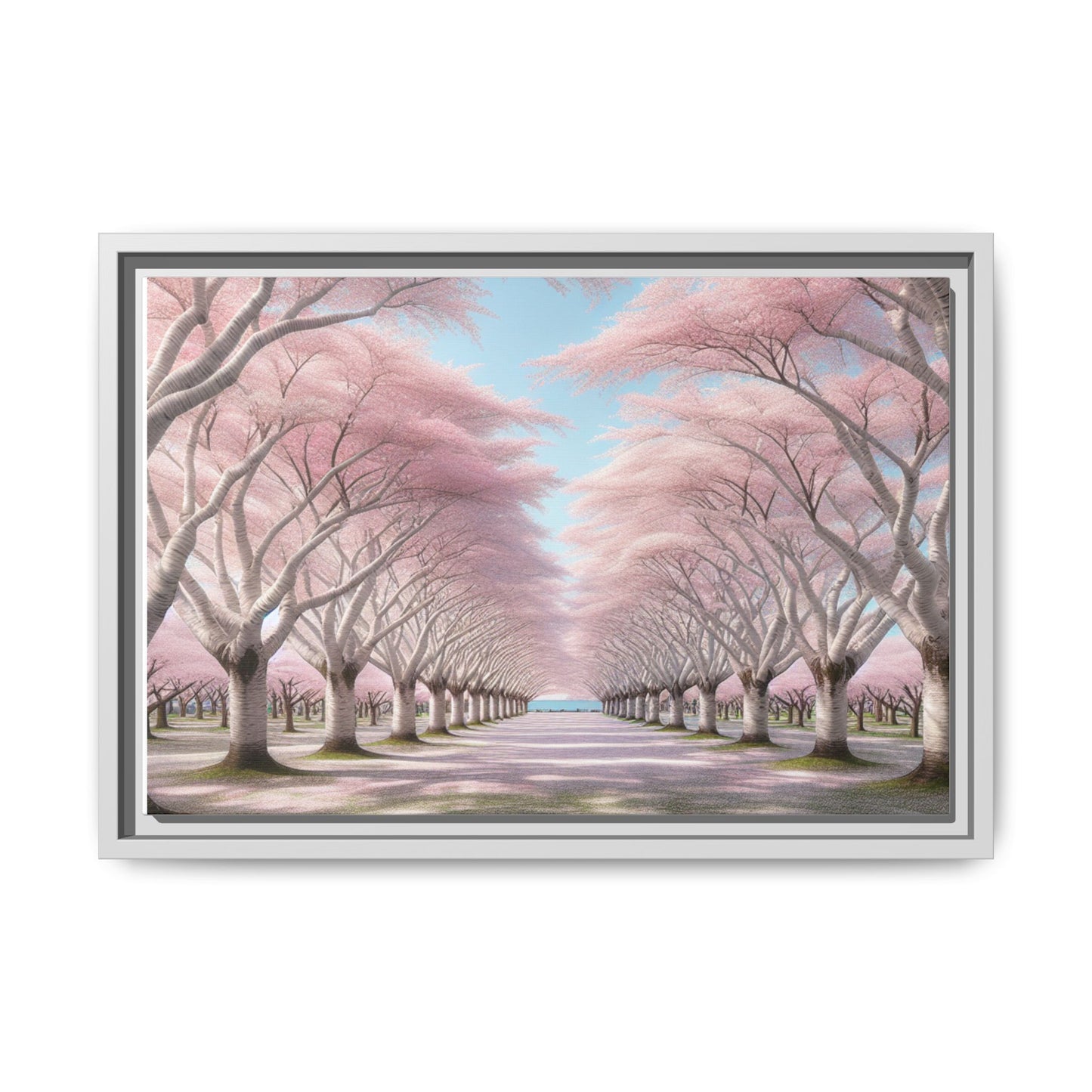 Blossom Path Canvas, Framed Wall Art, Pink Cherry Blossom Decor, Spring Home Decor, Gift for Nature Lovers, Ideal for Weddings