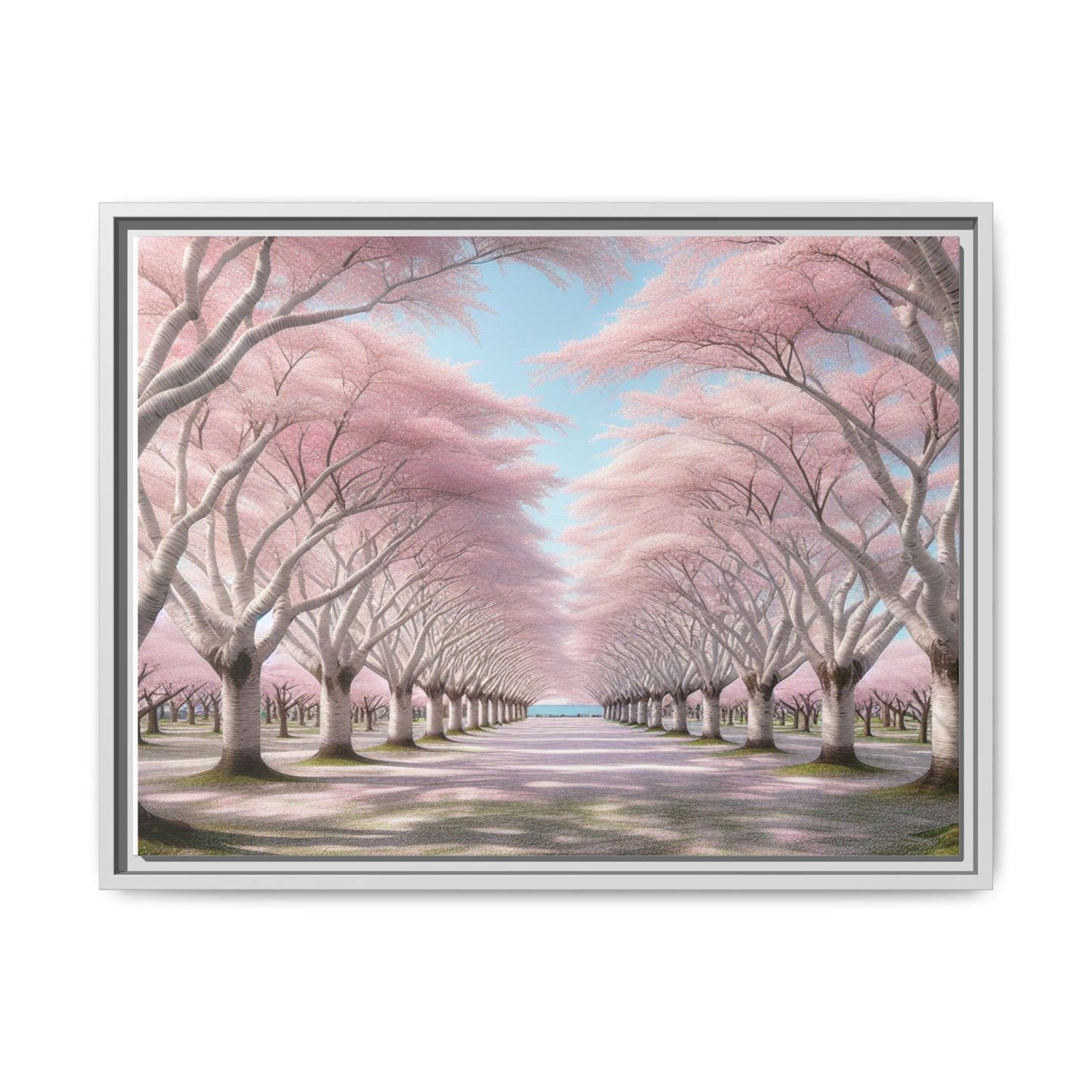 Blossom Path Canvas, Framed Wall Art, Pink Cherry Blossom Decor, Spring Home Decor, Gift for Nature Lovers, Ideal for Weddings