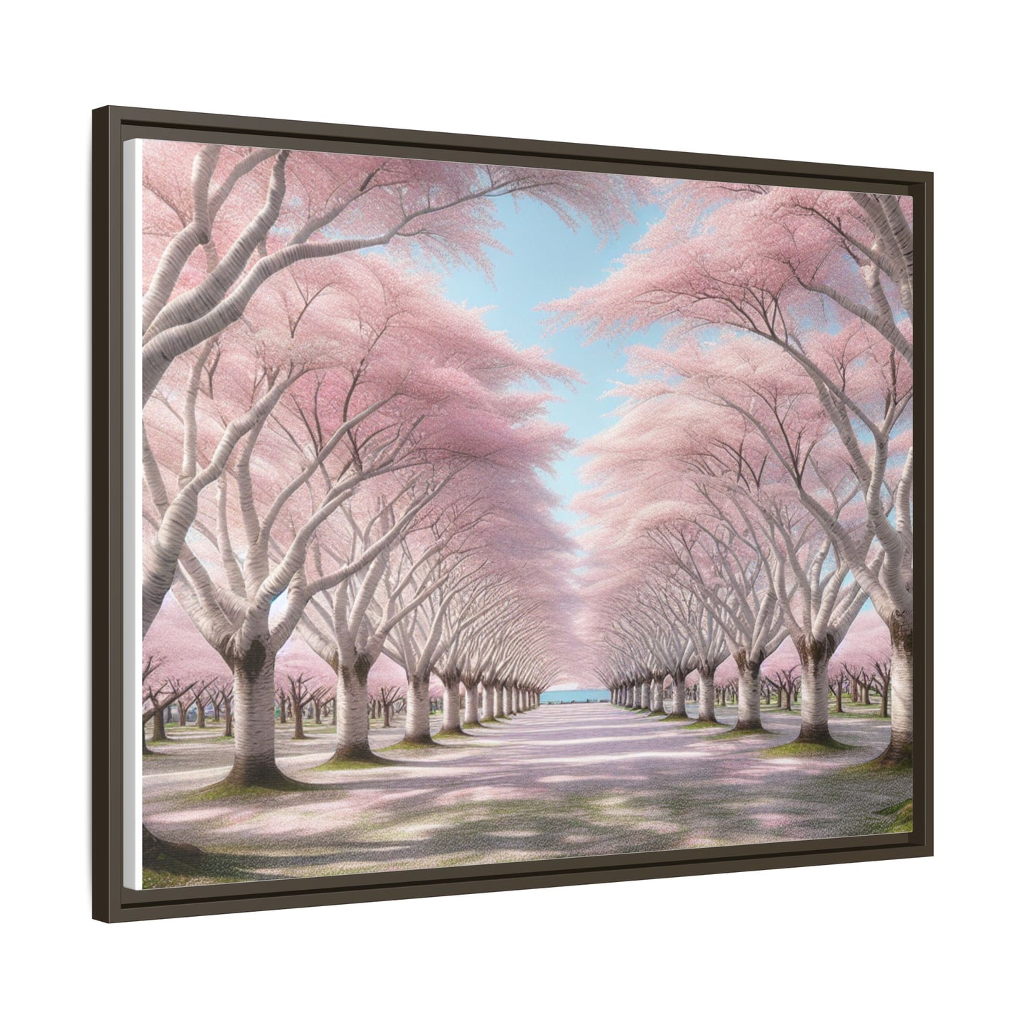 Blossom Path Canvas, Framed Wall Art, Pink Cherry Blossom Decor, Spring Home Decor, Gift for Nature Lovers, Ideal for Weddings