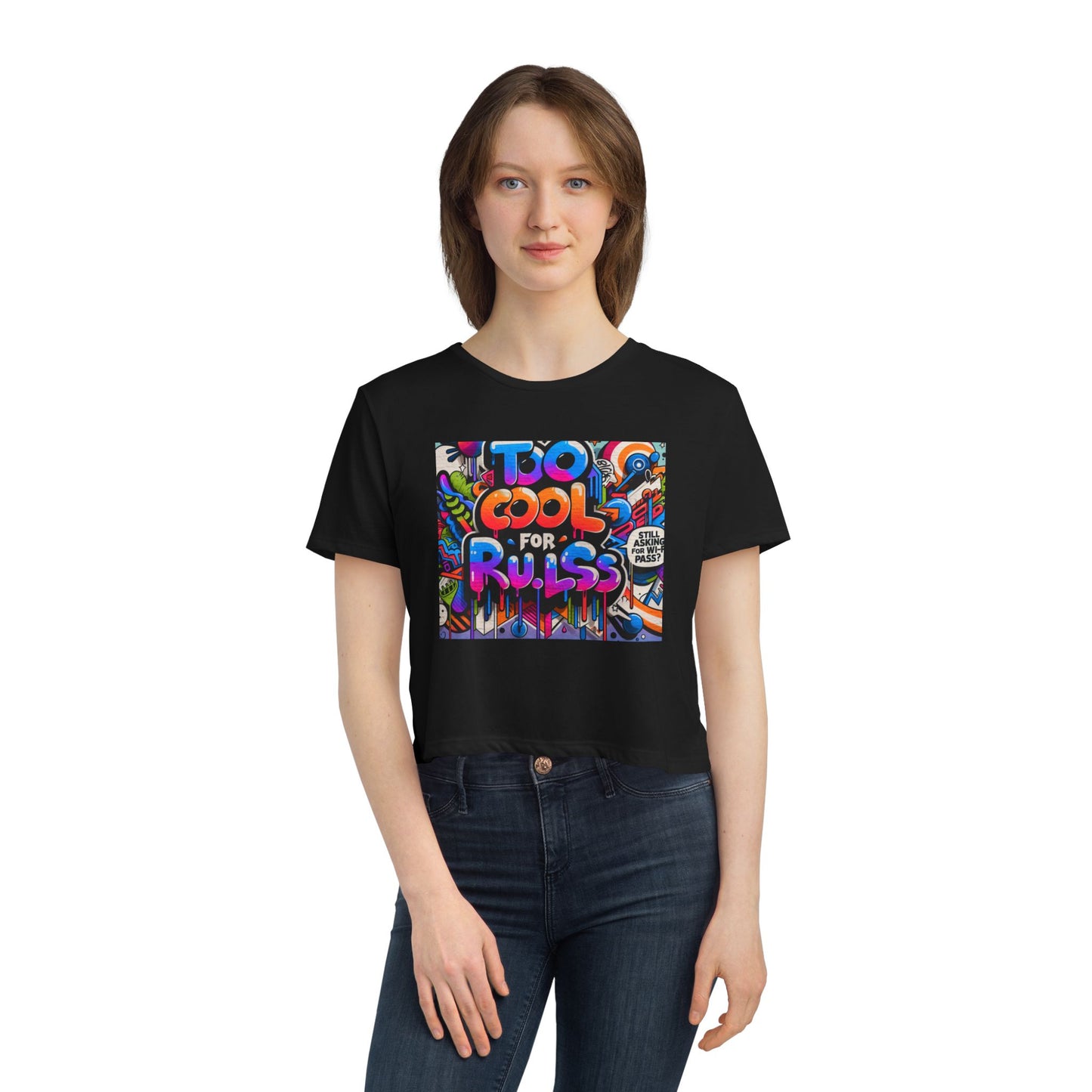 Too Cool for Rules Flowy Cropped Tee, Casual Shirt, Graphic Tee, Trendy Top, Gift for Her, Summer Fashion