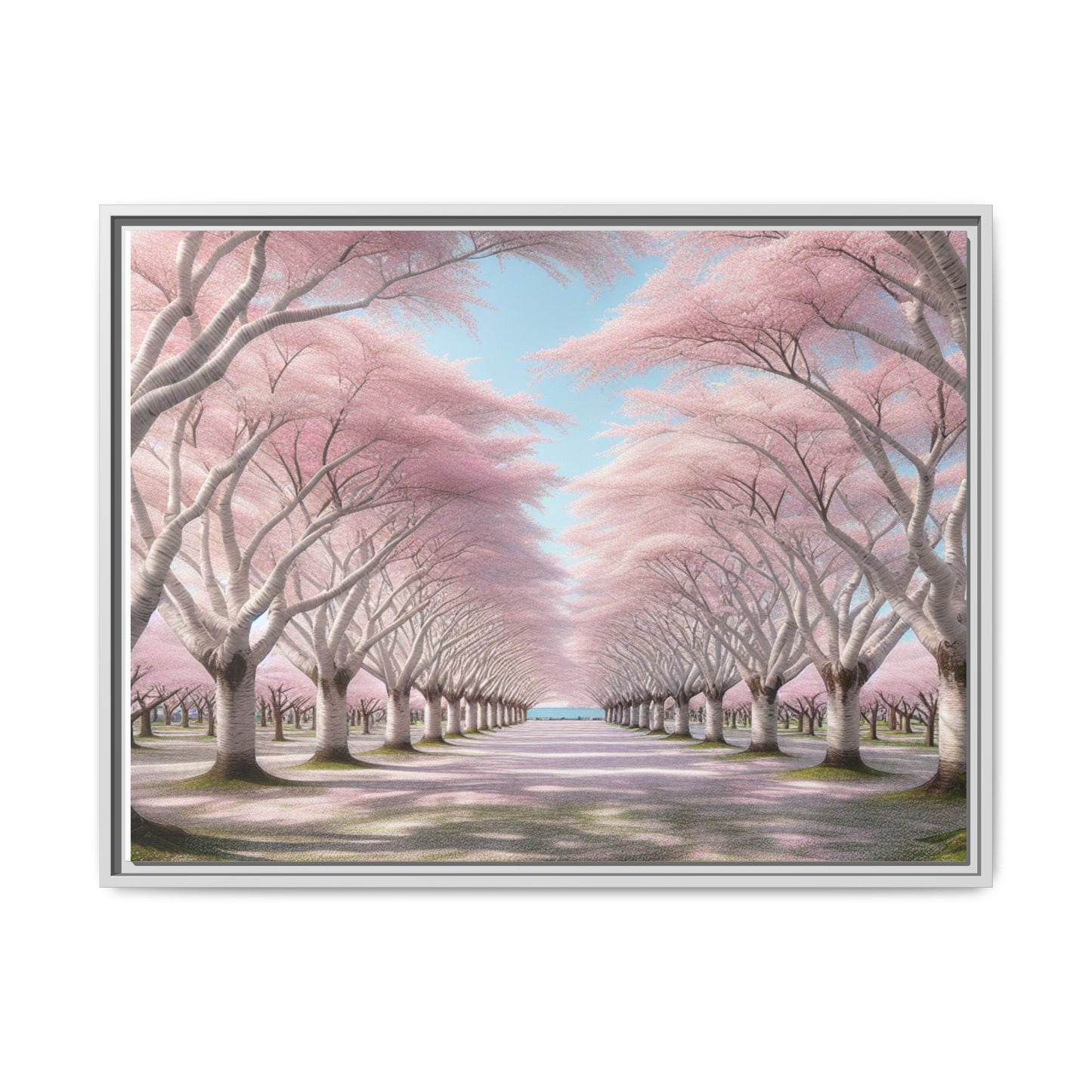 Blossom Path Canvas, Framed Wall Art, Pink Cherry Blossom Decor, Spring Home Decor, Gift for Nature Lovers, Ideal for Weddings