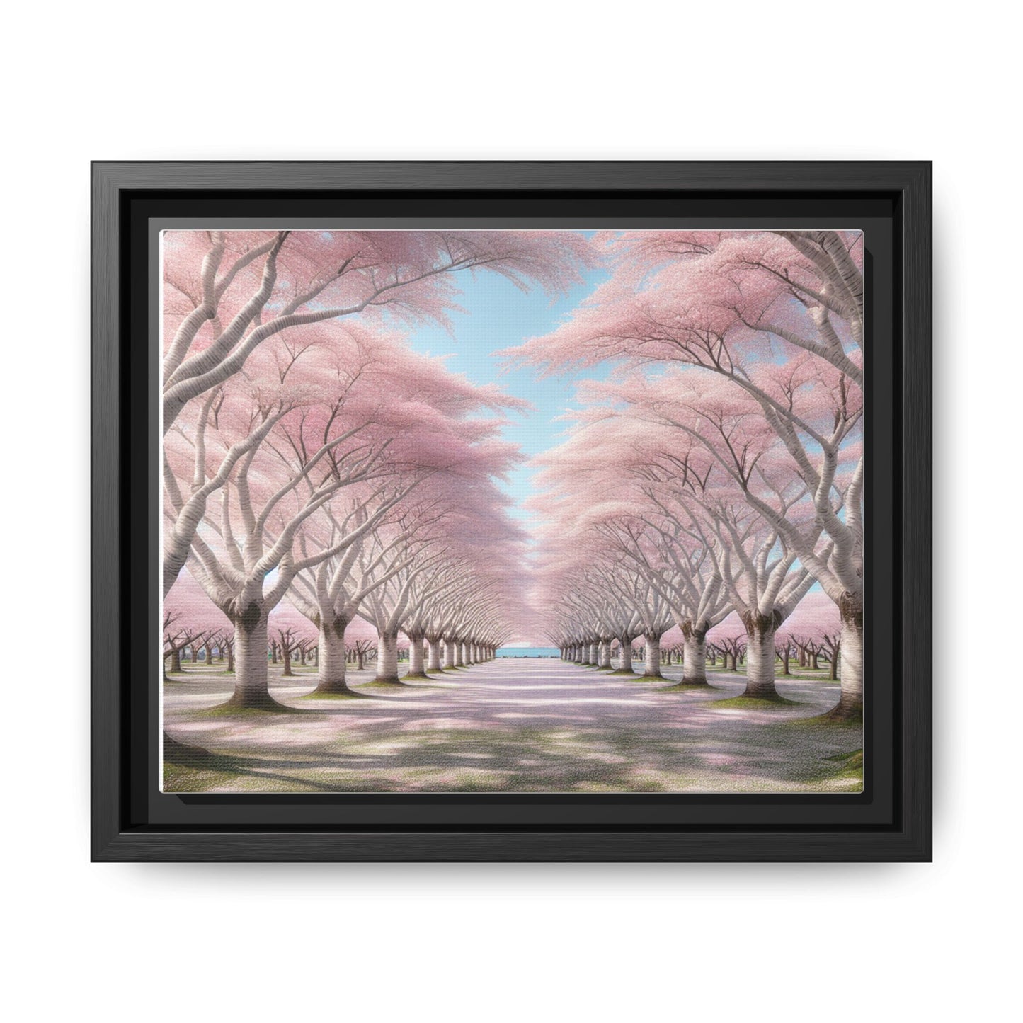 Blossom Path Canvas, Framed Wall Art, Pink Cherry Blossom Decor, Spring Home Decor, Gift for Nature Lovers, Ideal for Weddings