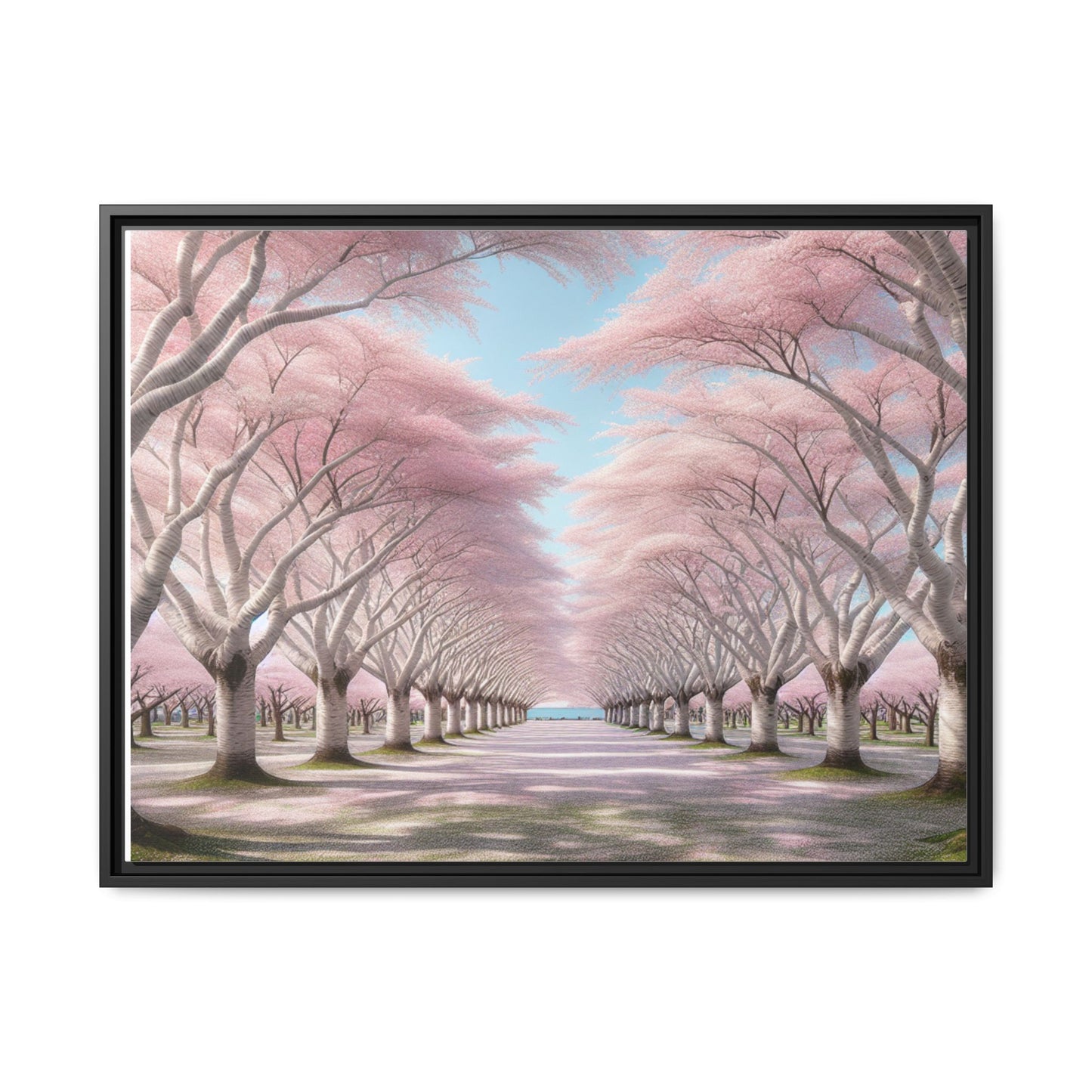 Blossom Path Canvas, Framed Wall Art, Pink Cherry Blossom Decor, Spring Home Decor, Gift for Nature Lovers, Ideal for Weddings