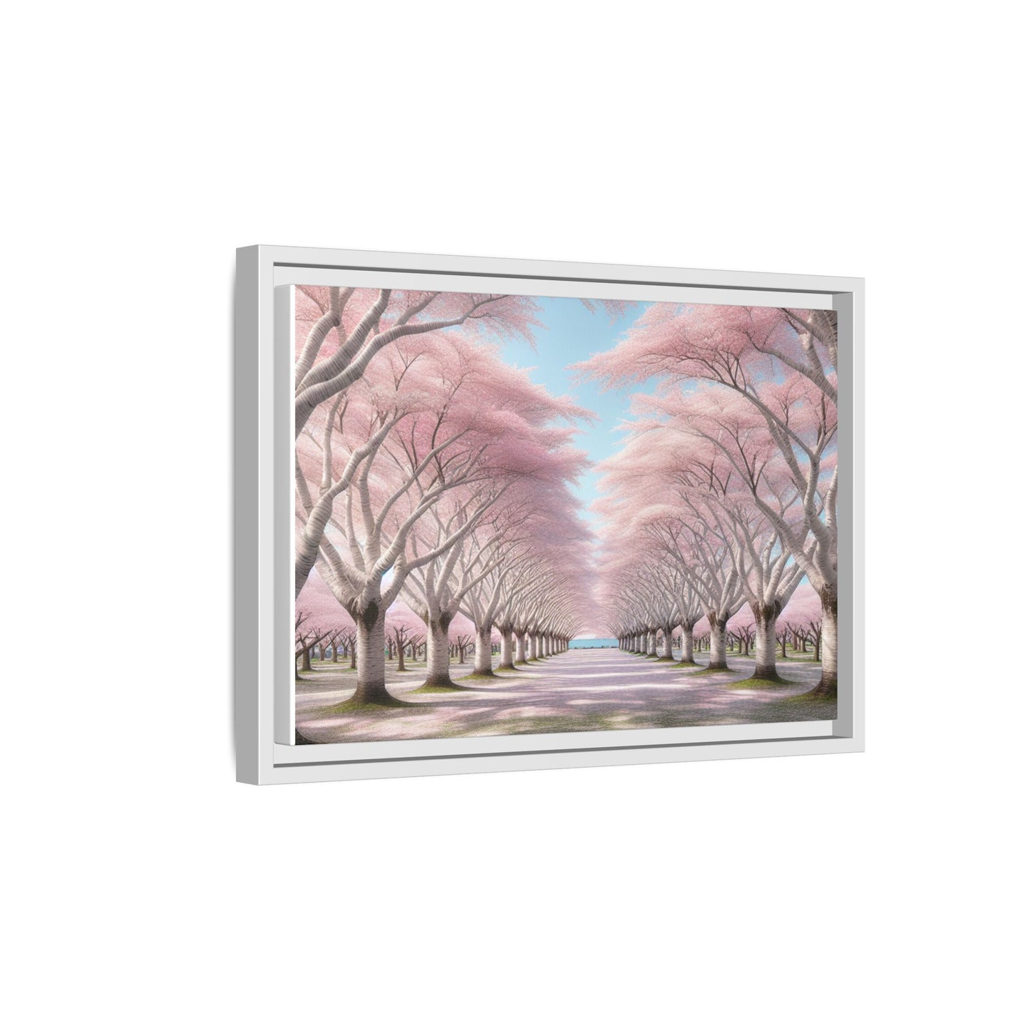 Blossom Path Canvas, Framed Wall Art, Pink Cherry Blossom Decor, Spring Home Decor, Gift for Nature Lovers, Ideal for Weddings