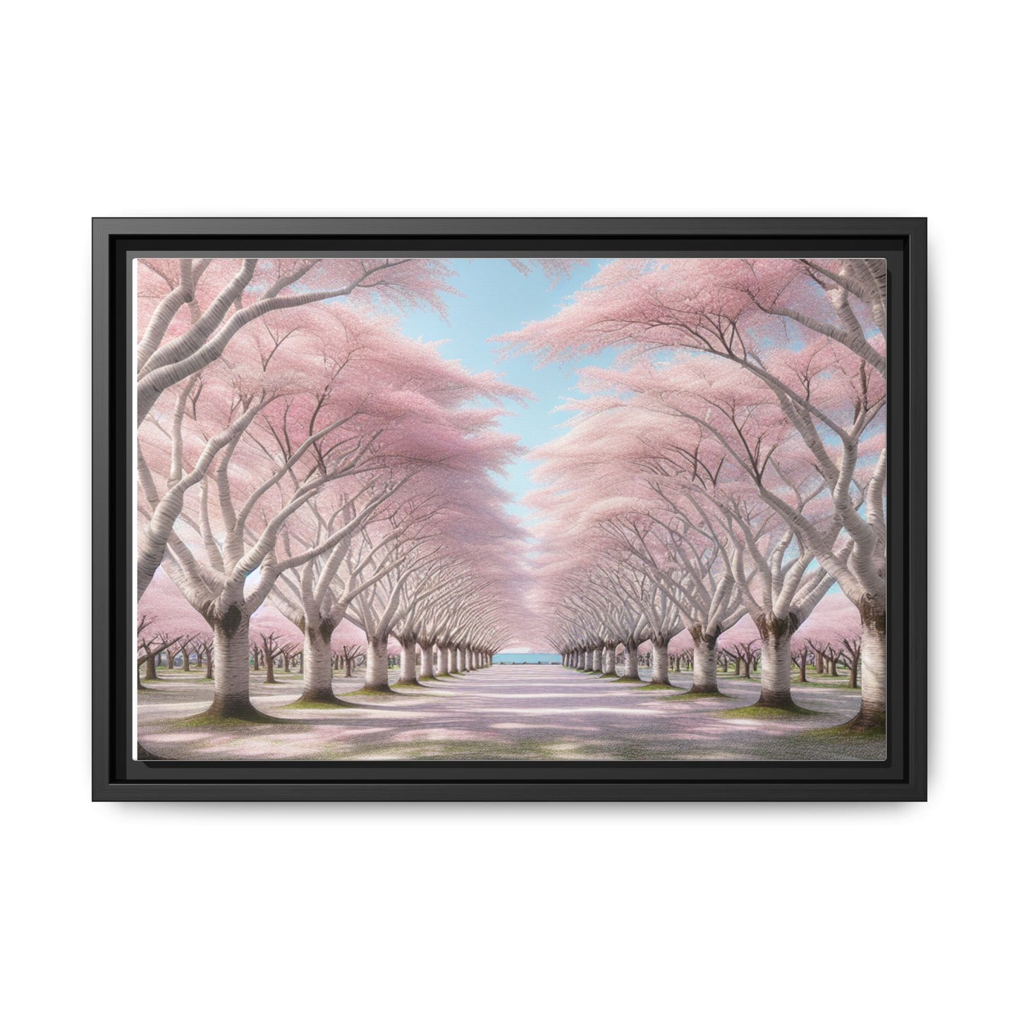 Blossom Path Canvas, Framed Wall Art, Pink Cherry Blossom Decor, Spring Home Decor, Gift for Nature Lovers, Ideal for Weddings