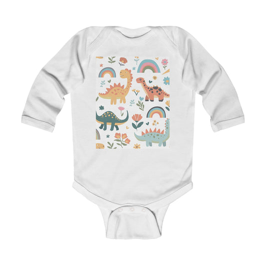 Dinosaur-Themed Infant Long Sleeve Bodysuit, Cute Baby Gift, Toddler Attire, Nursery Decor, Baby Showers, Playful Fashion