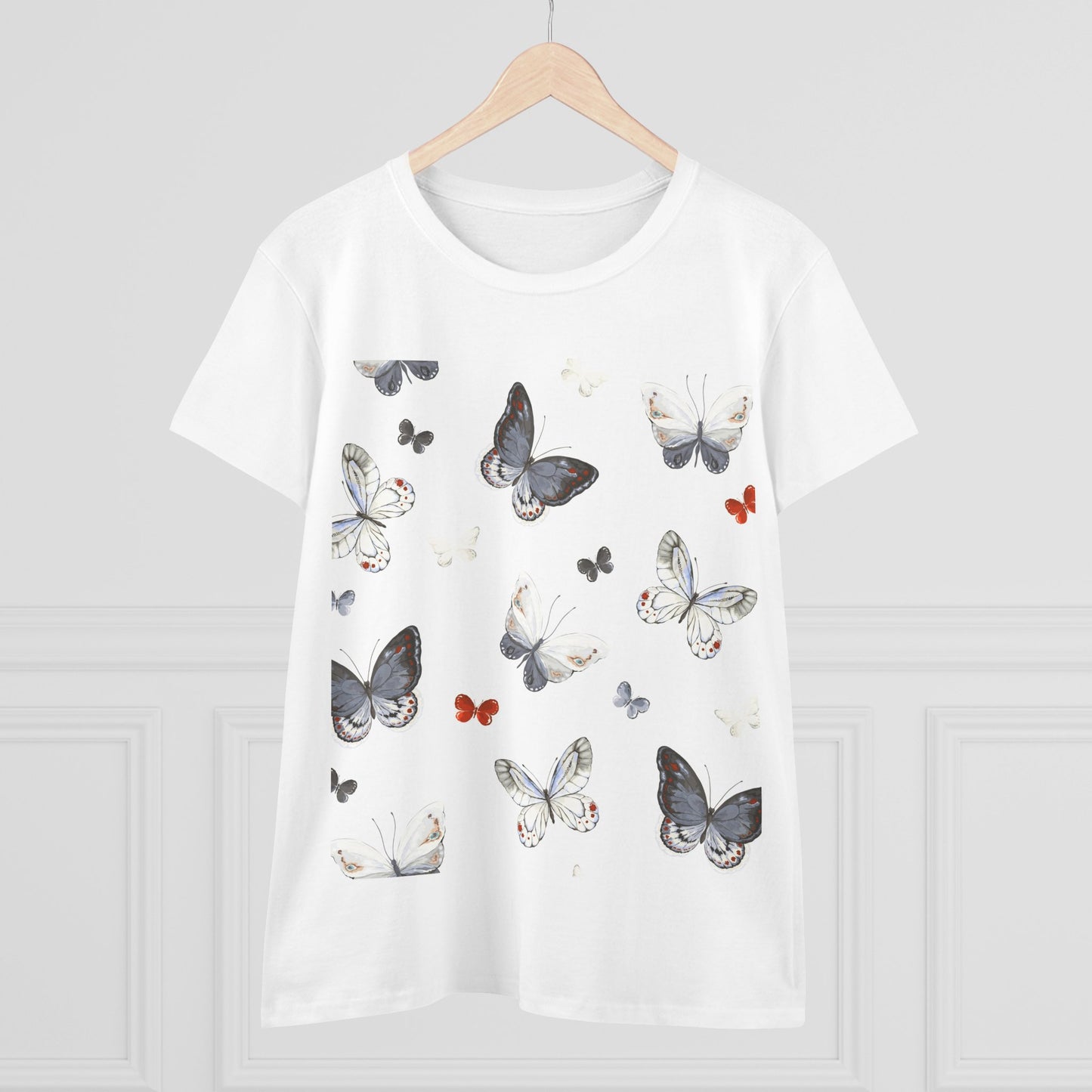 Butterfly Print Women's Cotton Tee, Casual Wear, Nature Lover Gift, Spring Fashion, Lightweight Top, Birthday Gift