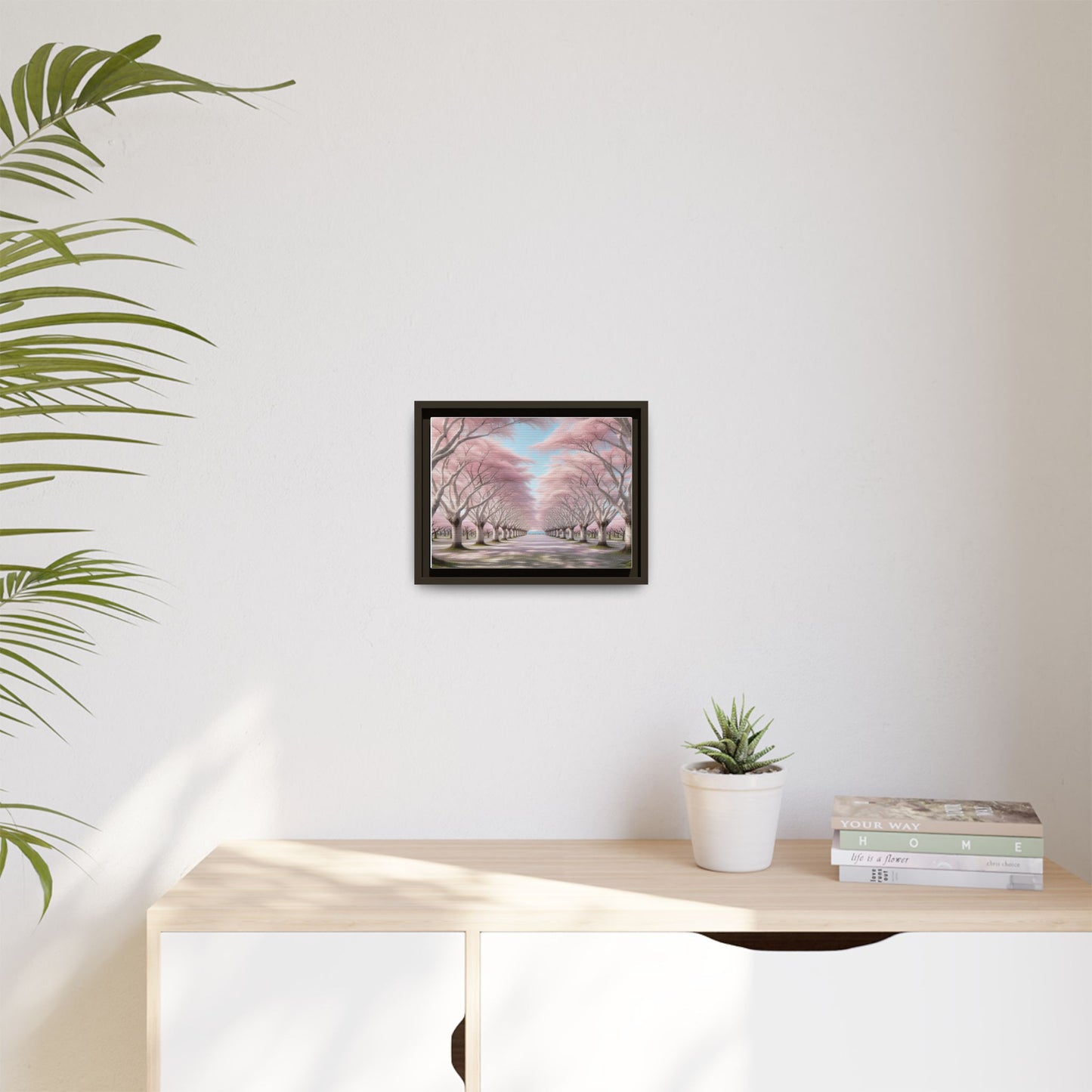 Blossom Path Canvas, Framed Wall Art, Pink Cherry Blossom Decor, Spring Home Decor, Gift for Nature Lovers, Ideal for Weddings