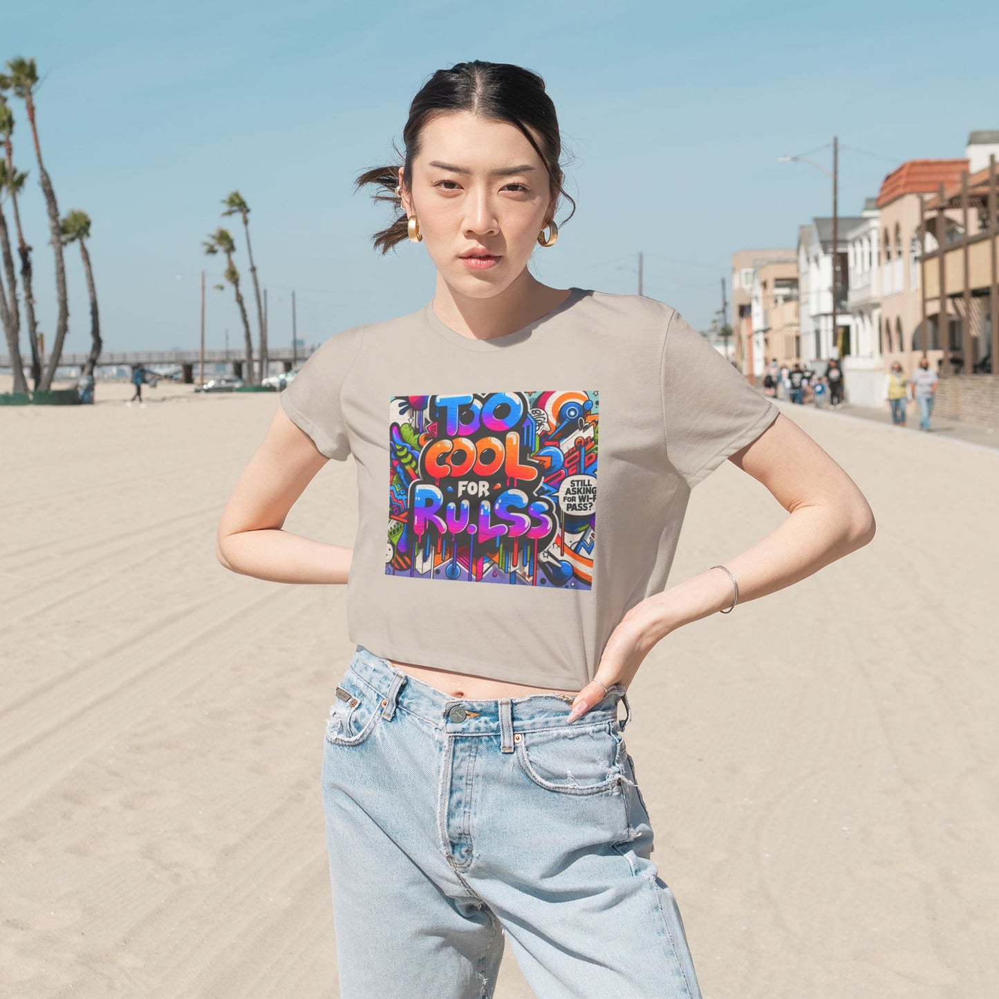 Too Cool for Rules Flowy Cropped Tee, Casual Shirt, Graphic Tee, Trendy Top, Gift for Her, Summer Fashion