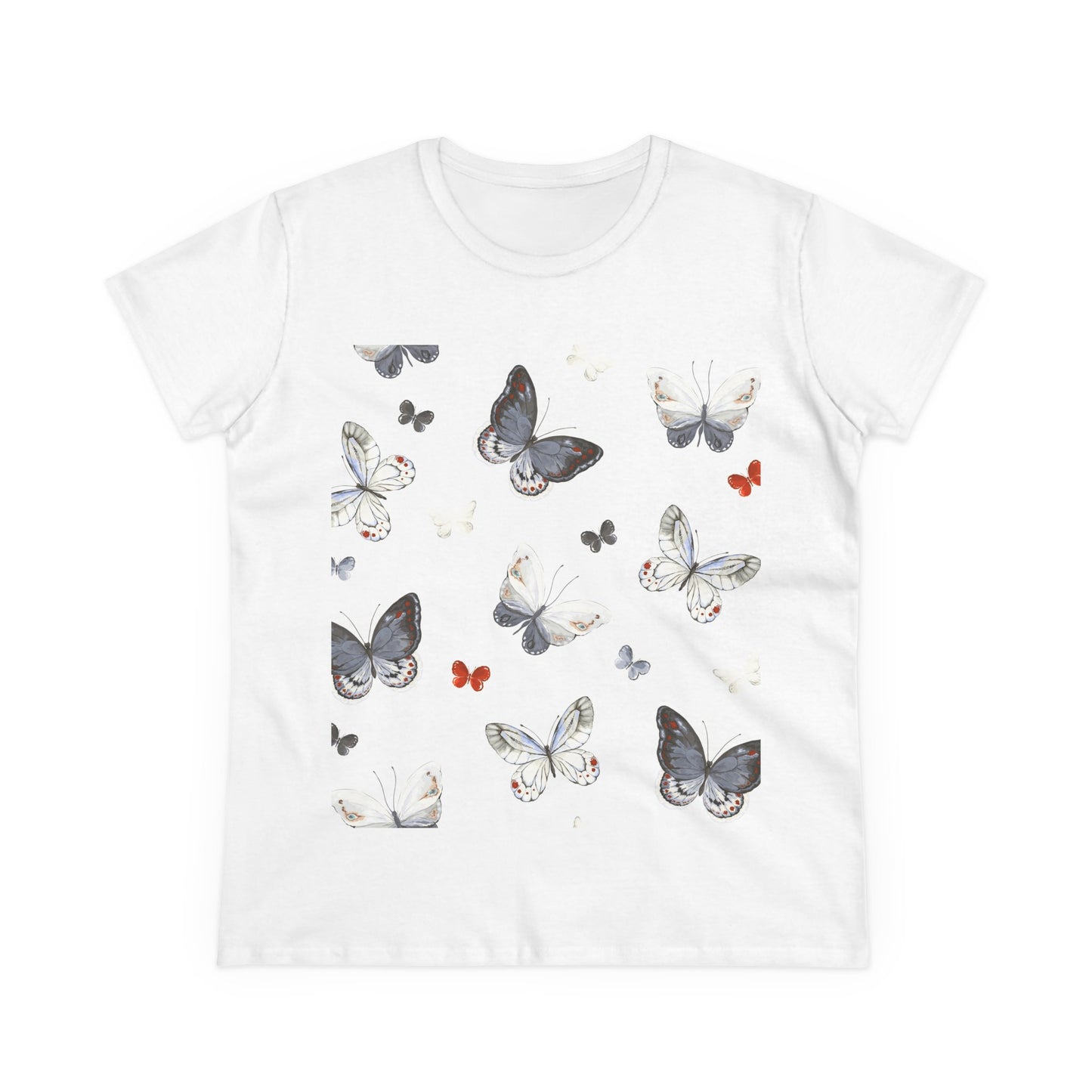 Butterfly Print Women's Cotton Tee, Casual Wear, Nature Lover Gift, Spring Fashion, Lightweight Top, Birthday Gift