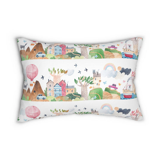 Colorful Landscape Lumbar Pillow | Decorative Couch Cushion, Home Decor, Gift Idea, Throw Pillow, Nursery Decor
