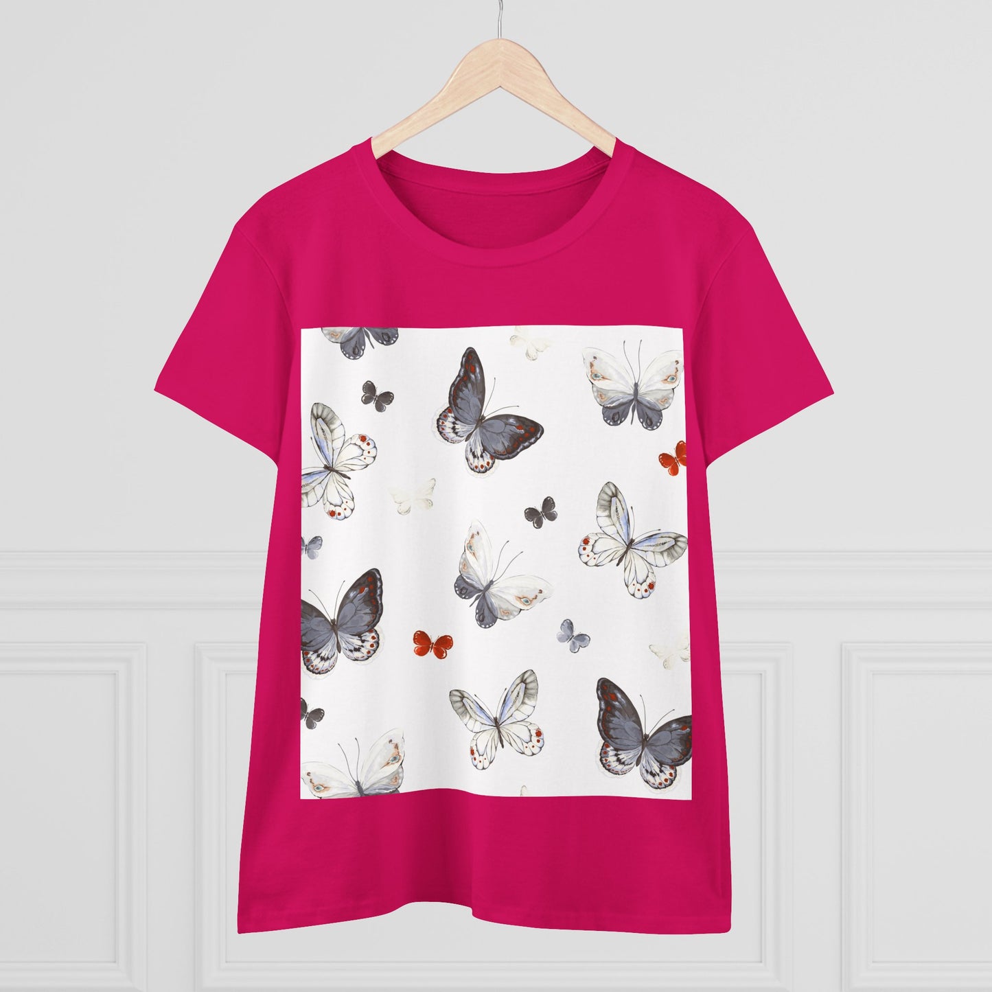 Butterfly Print Women's Cotton Tee, Casual Wear, Nature Lover Gift, Spring Fashion, Lightweight Top, Birthday Gift