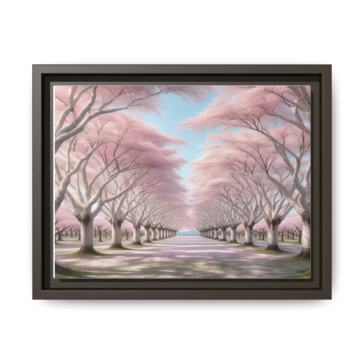 Blossom Path Canvas, Framed Wall Art, Pink Cherry Blossom Decor, Spring Home Decor, Gift for Nature Lovers, Ideal for Weddings