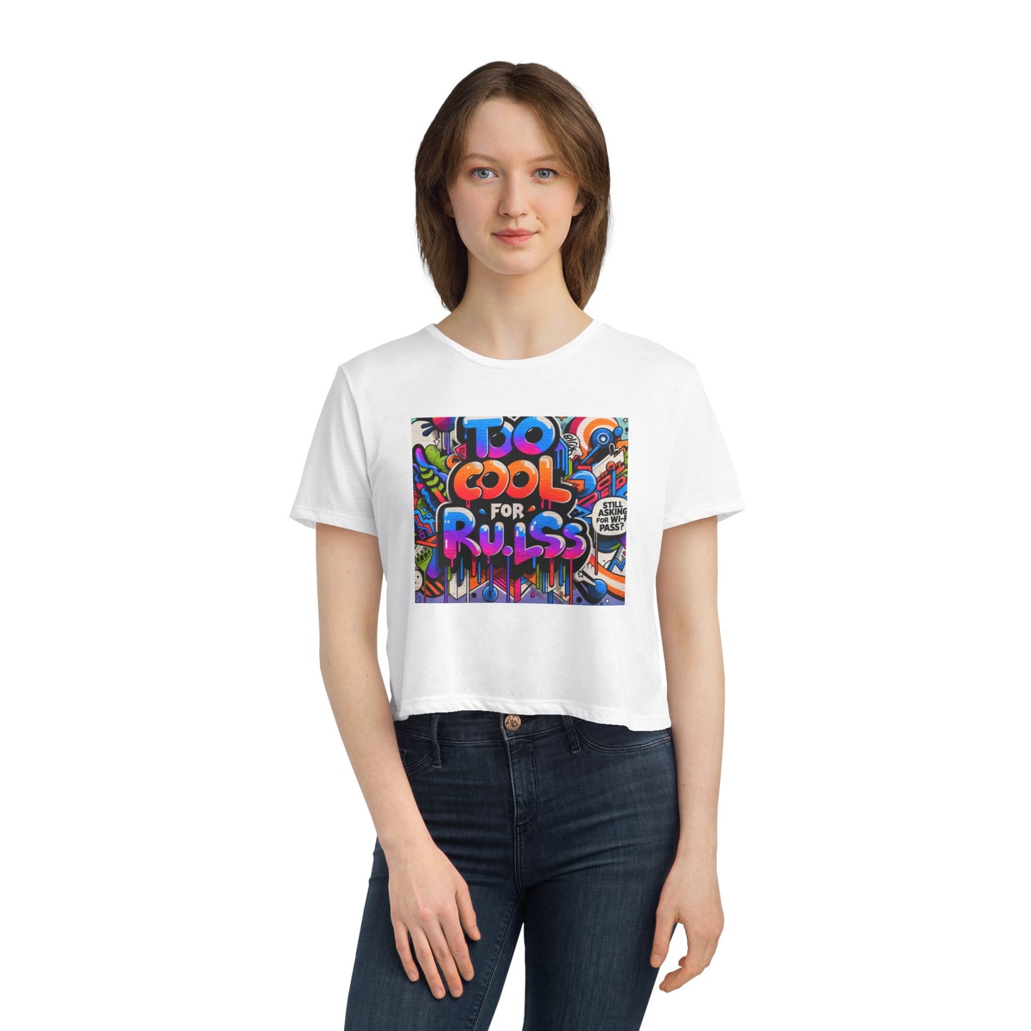 Too Cool for Rules Flowy Cropped Tee, Casual Shirt, Graphic Tee, Trendy Top, Gift for Her, Summer Fashion