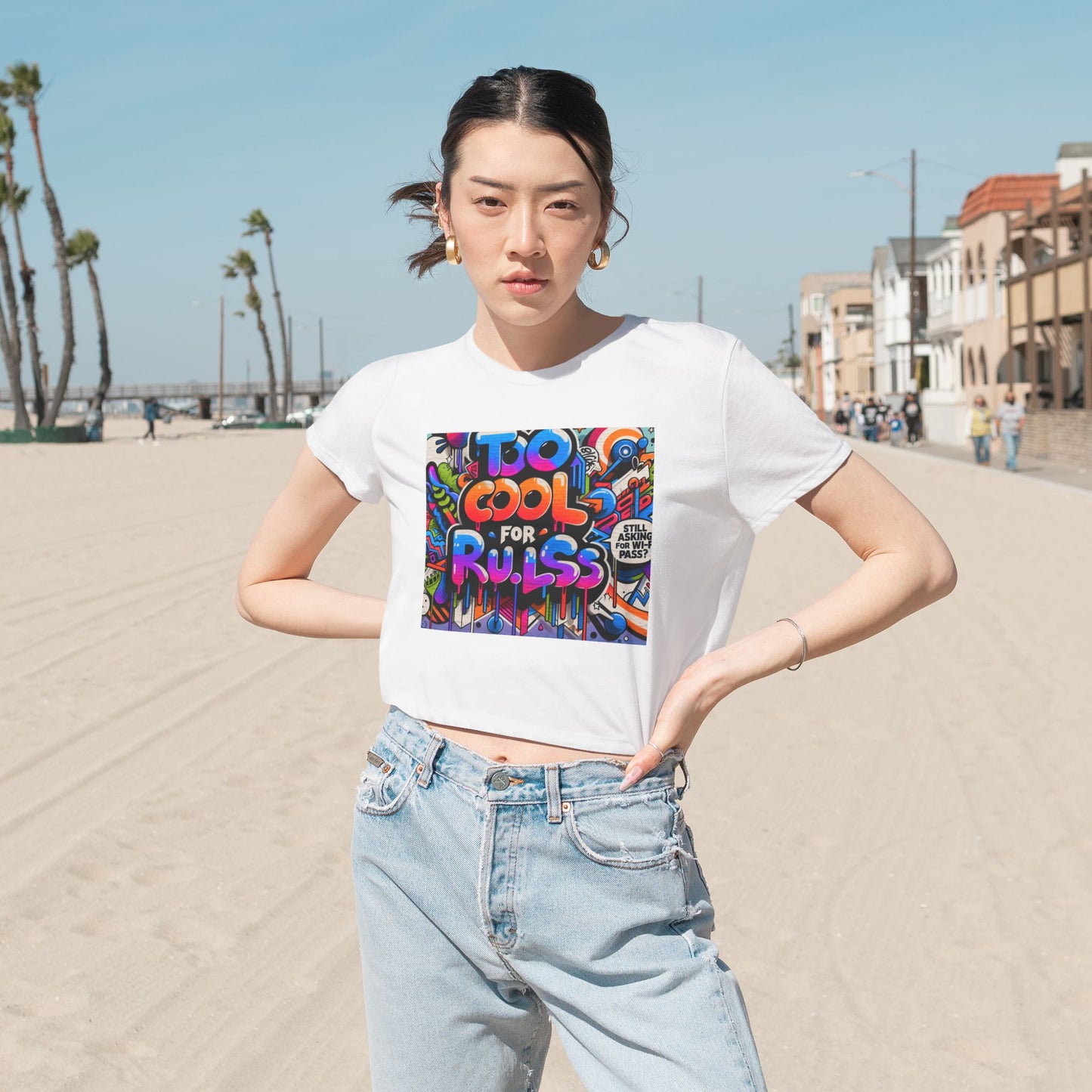 Too Cool for Rules Flowy Cropped Tee, Casual Shirt, Graphic Tee, Trendy Top, Gift for Her, Summer Fashion