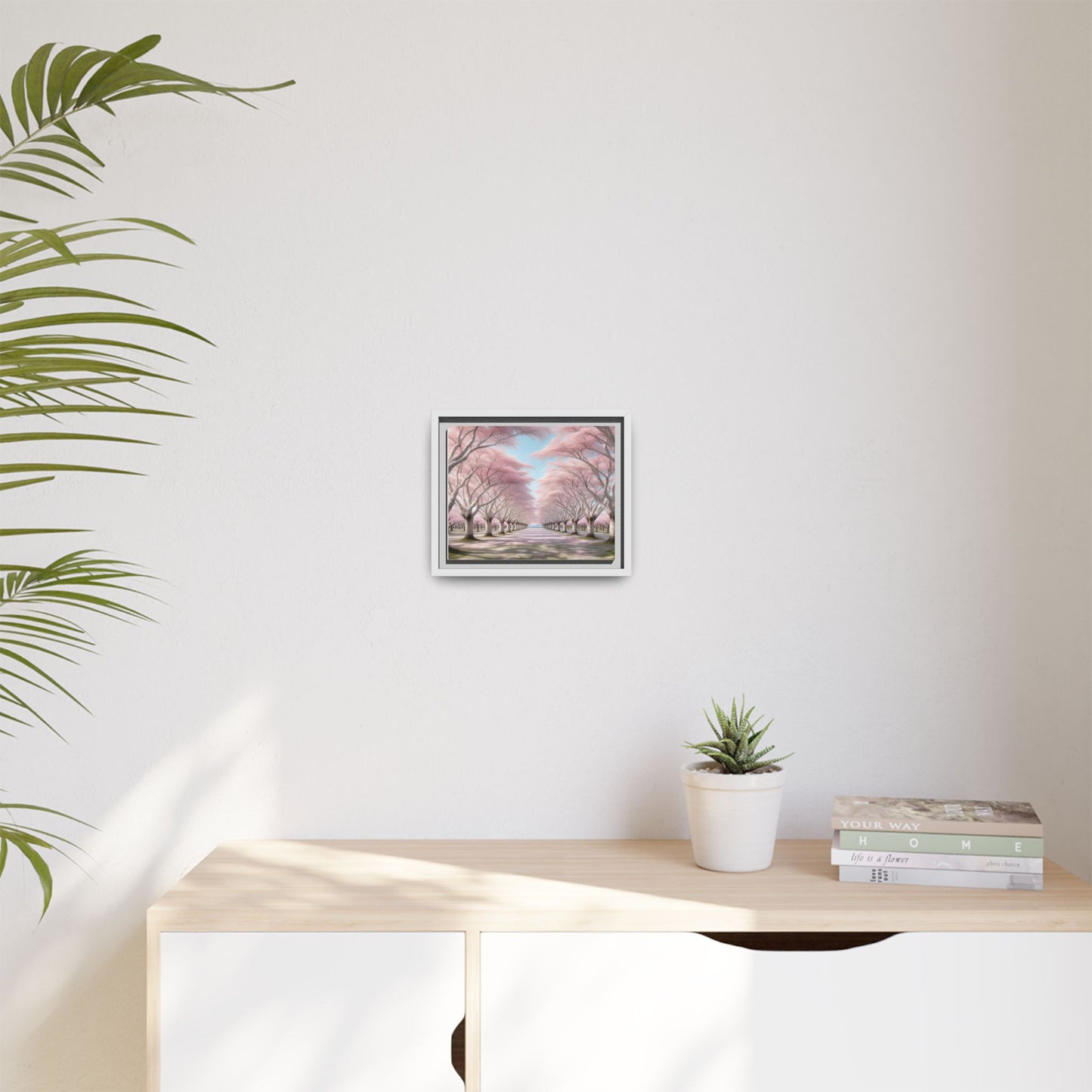 Blossom Path Canvas, Framed Wall Art, Pink Cherry Blossom Decor, Spring Home Decor, Gift for Nature Lovers, Ideal for Weddings