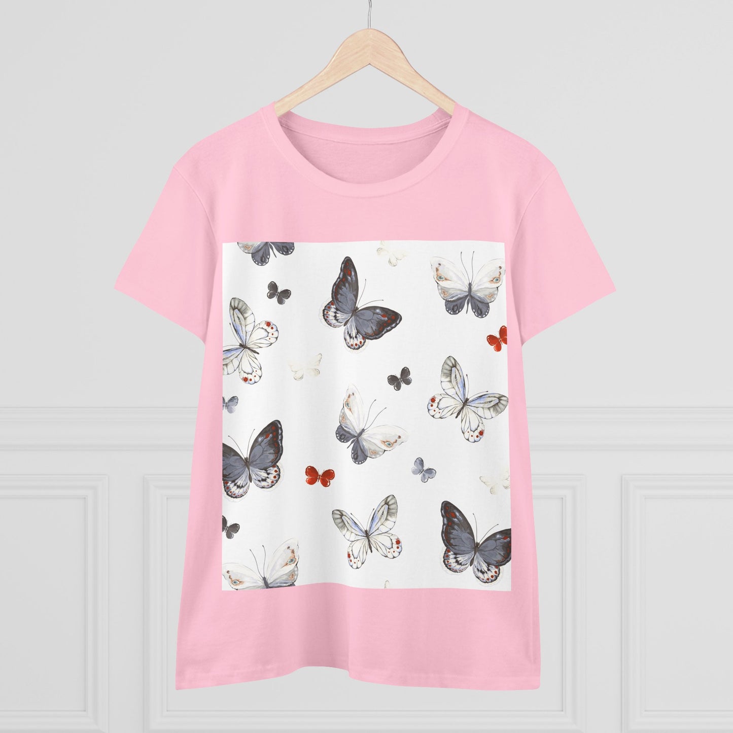 Butterfly Print Women's Cotton Tee, Casual Wear, Nature Lover Gift, Spring Fashion, Lightweight Top, Birthday Gift