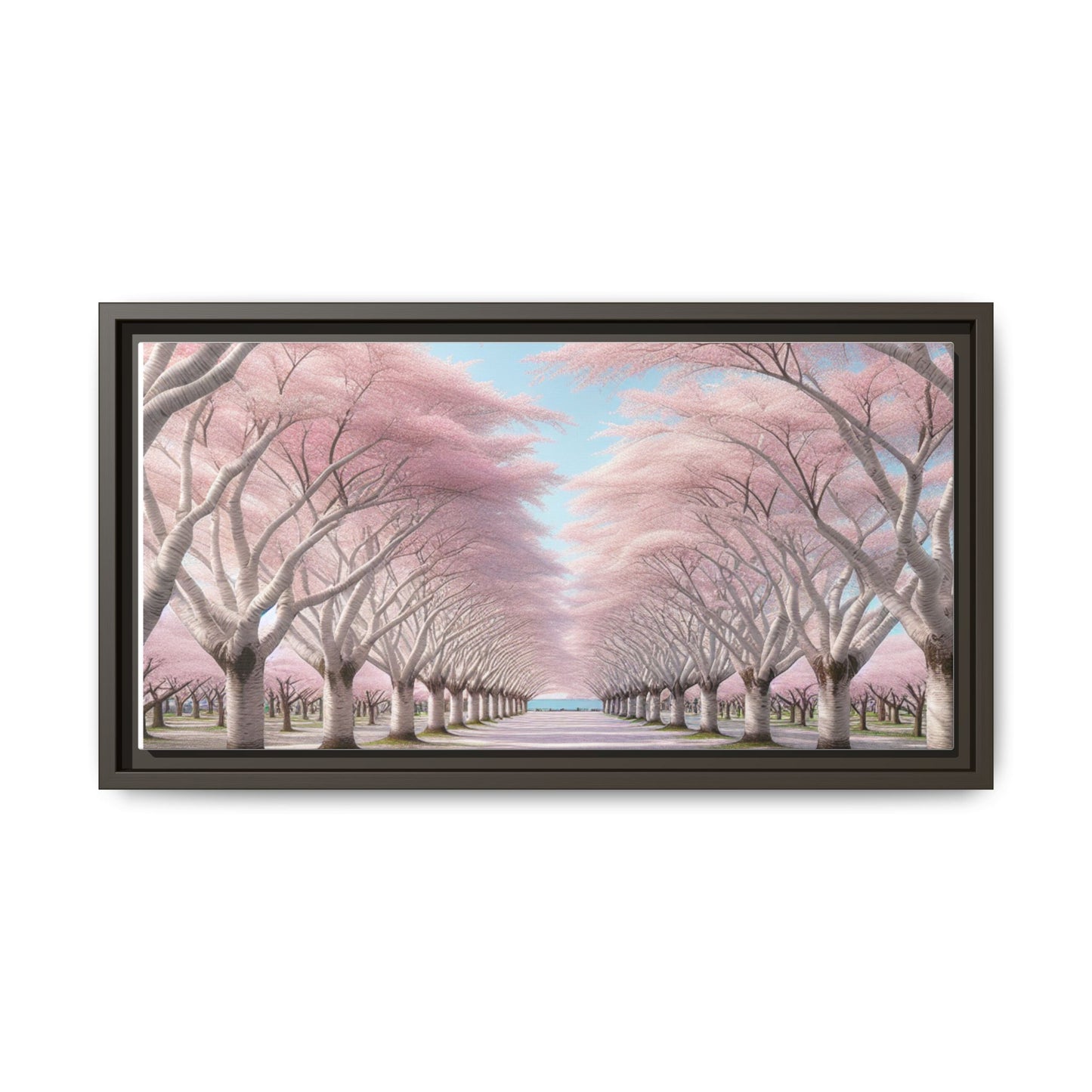 Blossom Path Canvas, Framed Wall Art, Pink Cherry Blossom Decor, Spring Home Decor, Gift for Nature Lovers, Ideal for Weddings