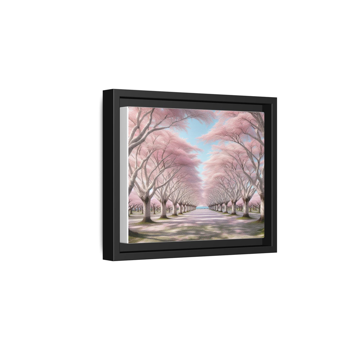 Blossom Path Canvas, Framed Wall Art, Pink Cherry Blossom Decor, Spring Home Decor, Gift for Nature Lovers, Ideal for Weddings