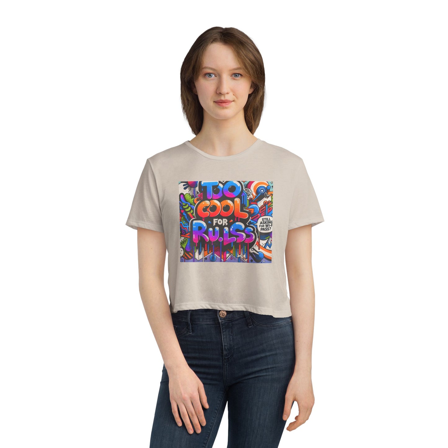 Too Cool for Rules Flowy Cropped Tee, Casual Shirt, Graphic Tee, Trendy Top, Gift for Her, Summer Fashion