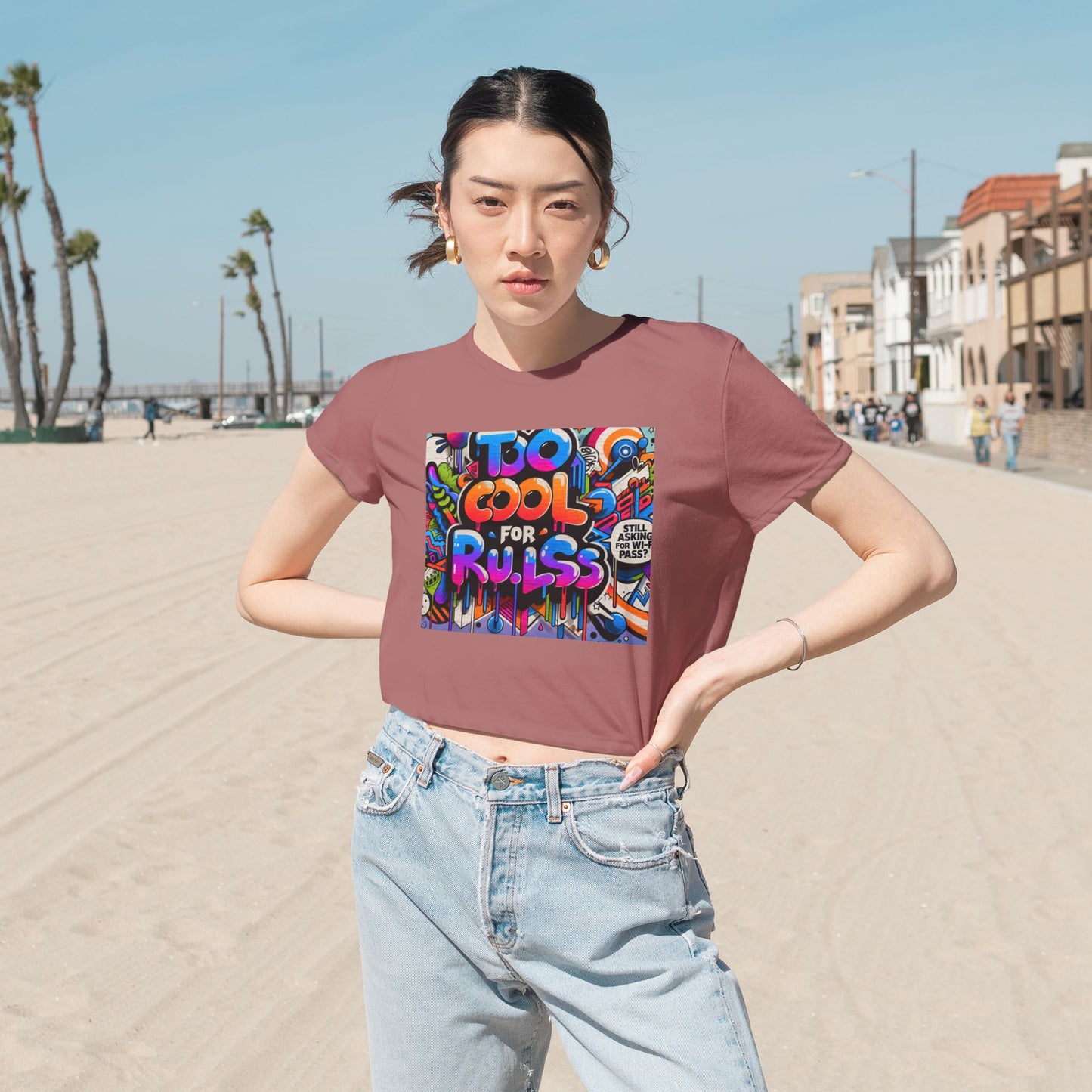 Too Cool for Rules Flowy Cropped Tee, Casual Shirt, Graphic Tee, Trendy Top, Gift for Her, Summer Fashion
