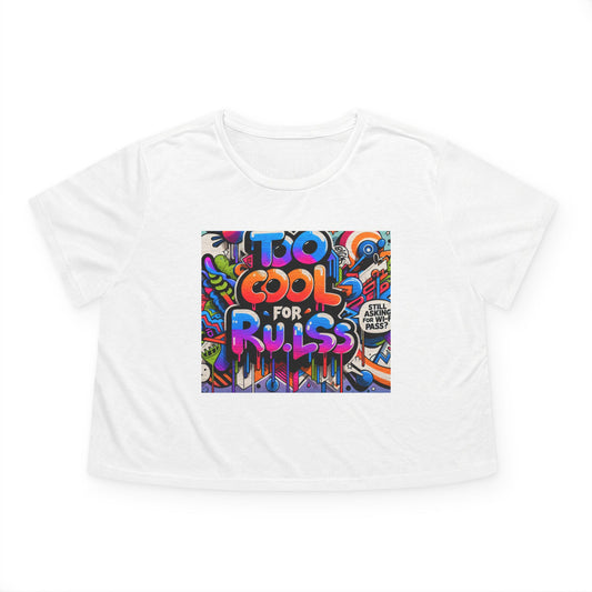 Too Cool for Rules Flowy Cropped Tee, Casual Shirt, Graphic Tee, Trendy Top, Gift for Her, Summer Fashion